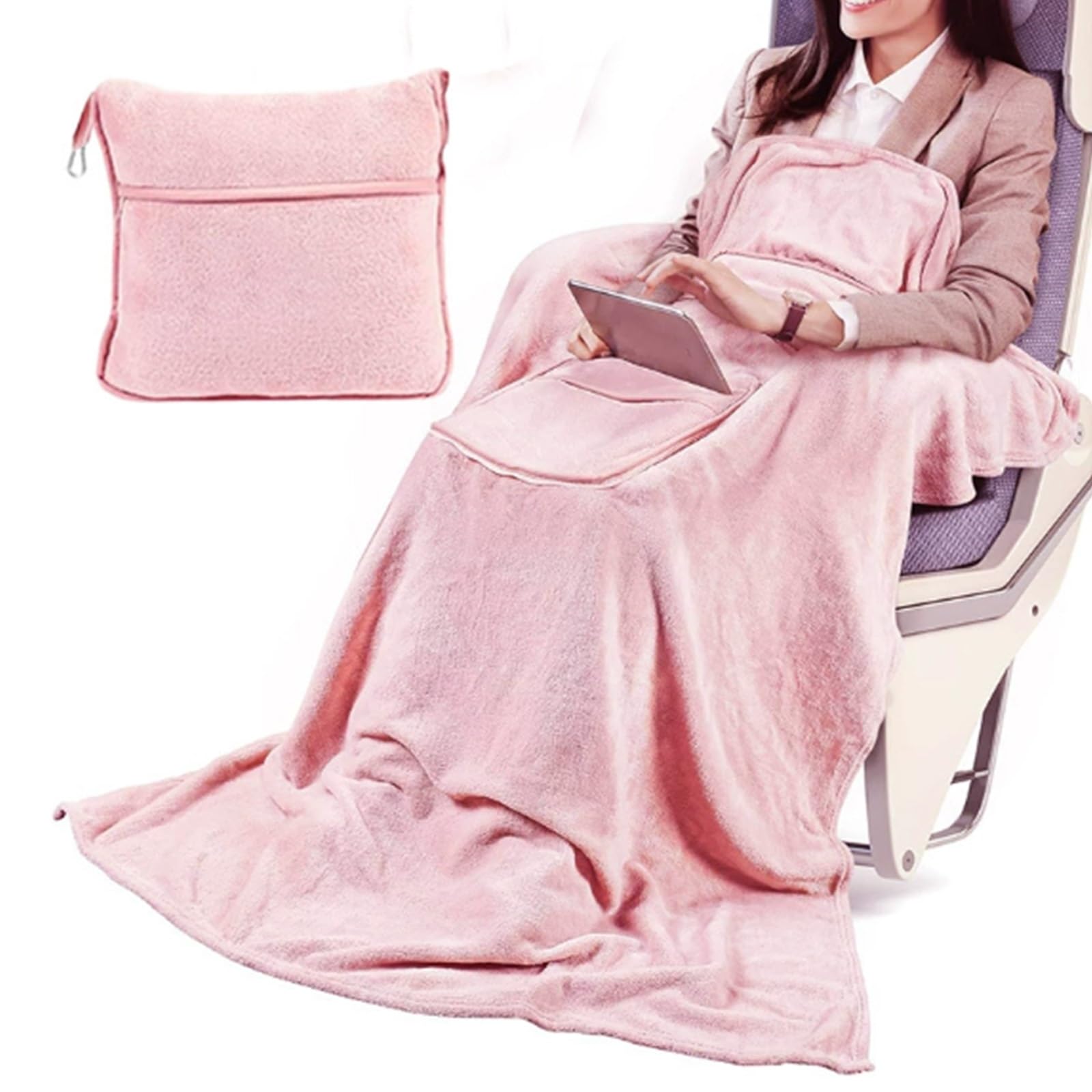 Couverture de voyage flanelle légère rose plaid doux bagage avion voiture