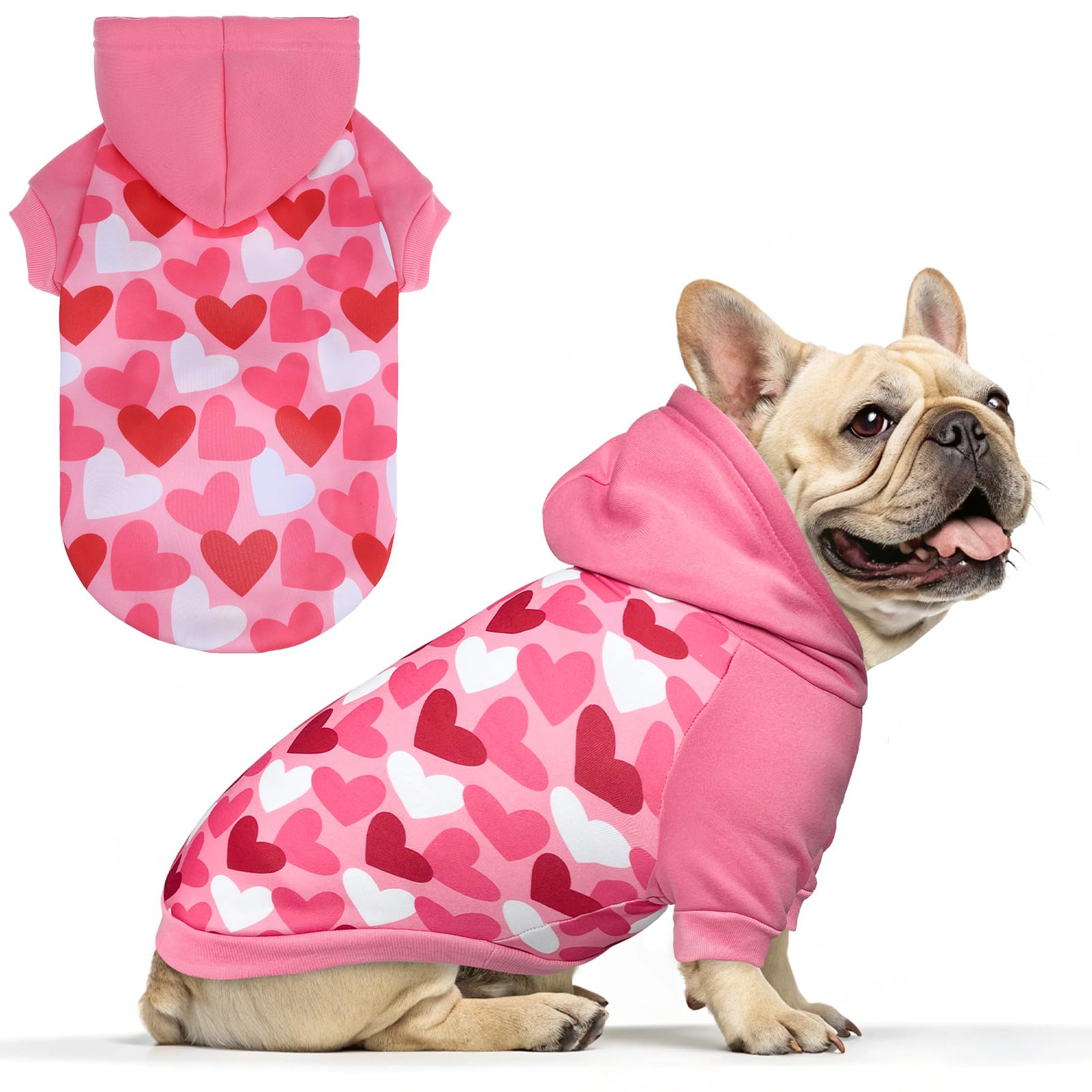 EXPAWLORER Dog Hoodie,Soft Valentine Day Dog Sweater,Winter Autumn Fleece Sweatshirt with Cute Heart Pattern,Pet Clothes Outfits for Puppy,Cat, Small Medium Large Dogs