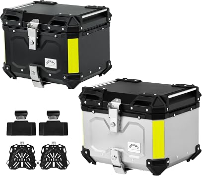 Motorcycle Top Case, 45L Black + 45L Silver Series Aluminum Motorcycle Top Box with Anti-Theft Lock System, Waterproof, Dustproof, Easy Installation with Universal Bracket, Back Cushion