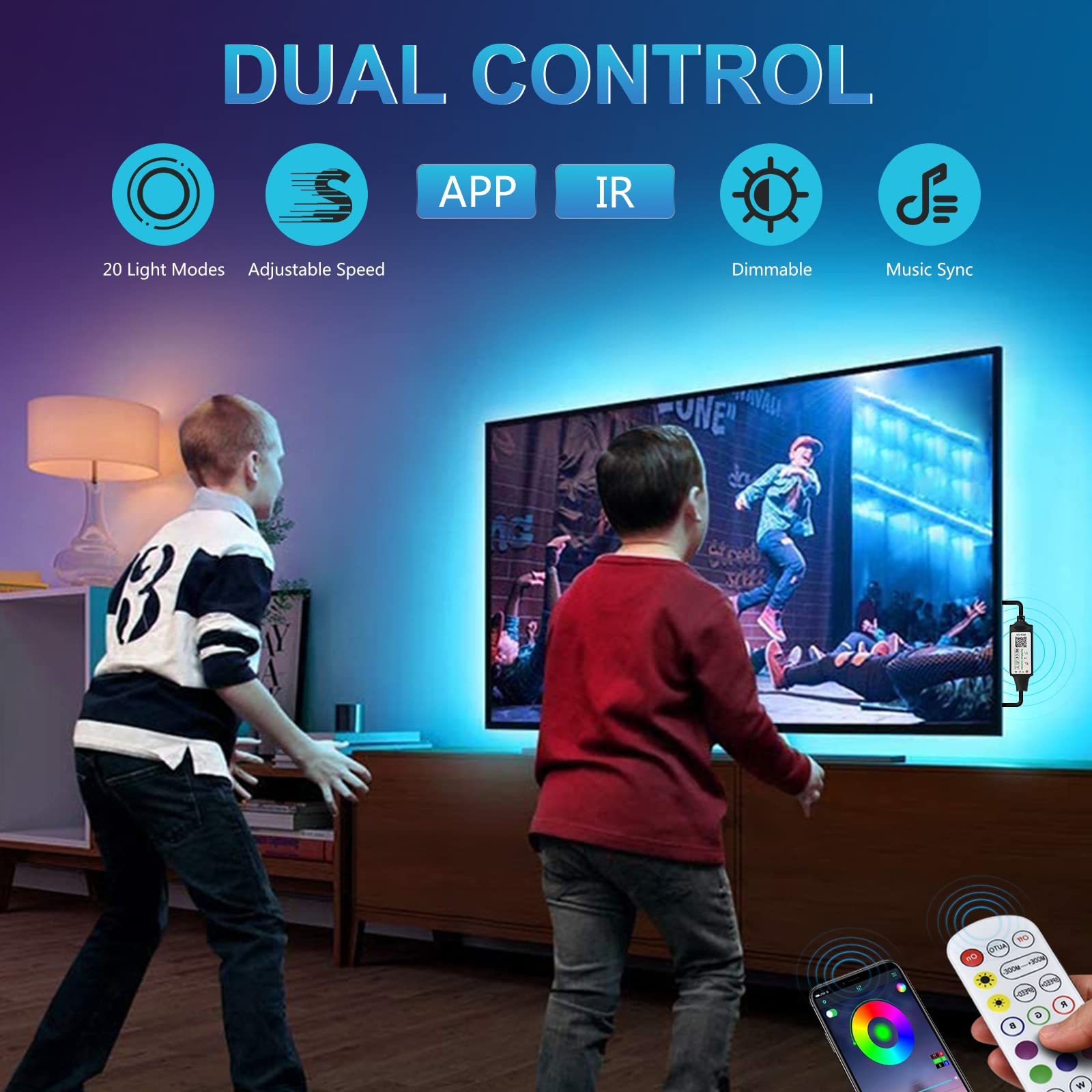3M USB RGB LED retroilluminazione TV 32 pollici luce del monitor del computer controllo app, sincronizzazione con musica, uso interno