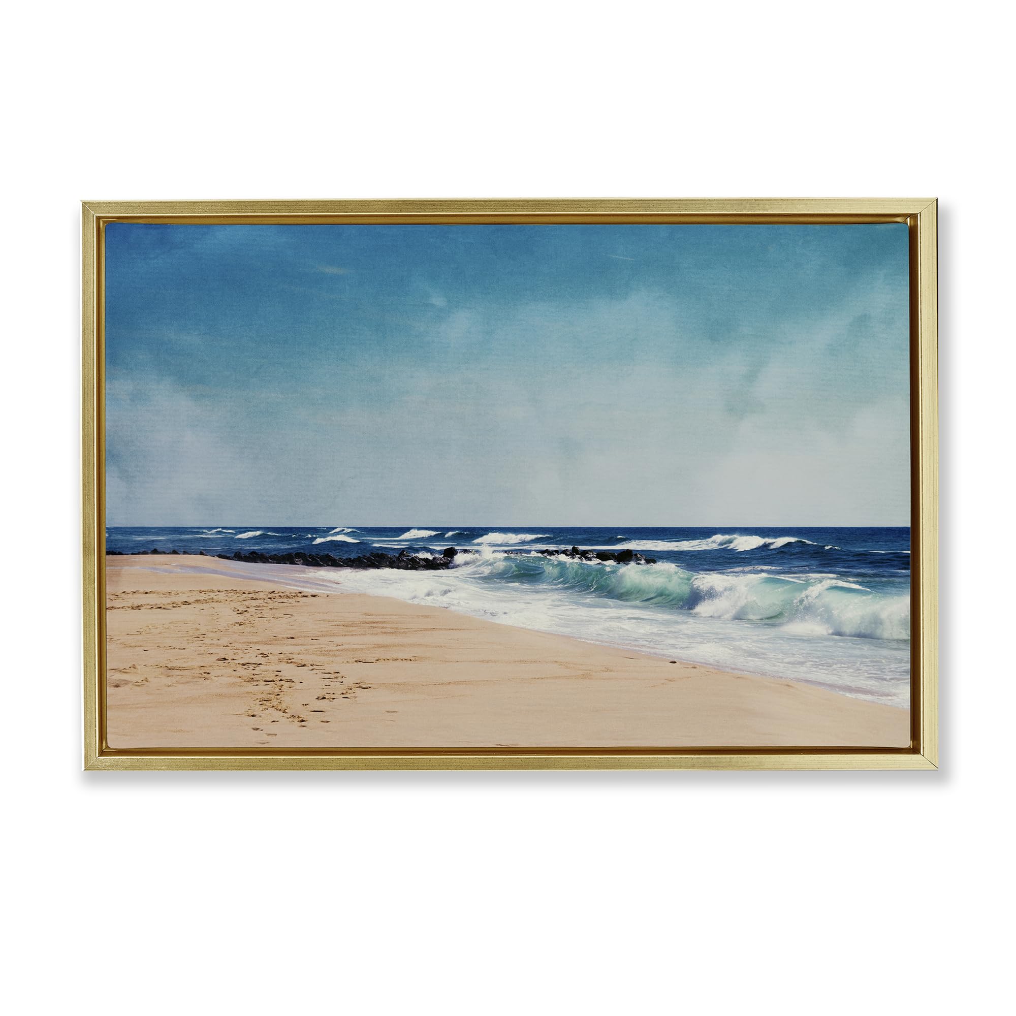 Stupell Industries Metallic Gold (Matte) Atlantic Waves Shoreline Coastal, 16 X 24 Inch Canvas In Floater Frame