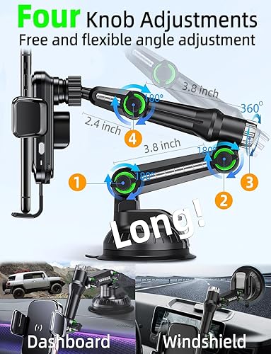 Miniatura 4 de Soporte de teléfono inalámbrico para cargador de automóvil para camión, brazo largo de 10 pulgadas, soporte de teléfono para camioneta pickup Qi2 de