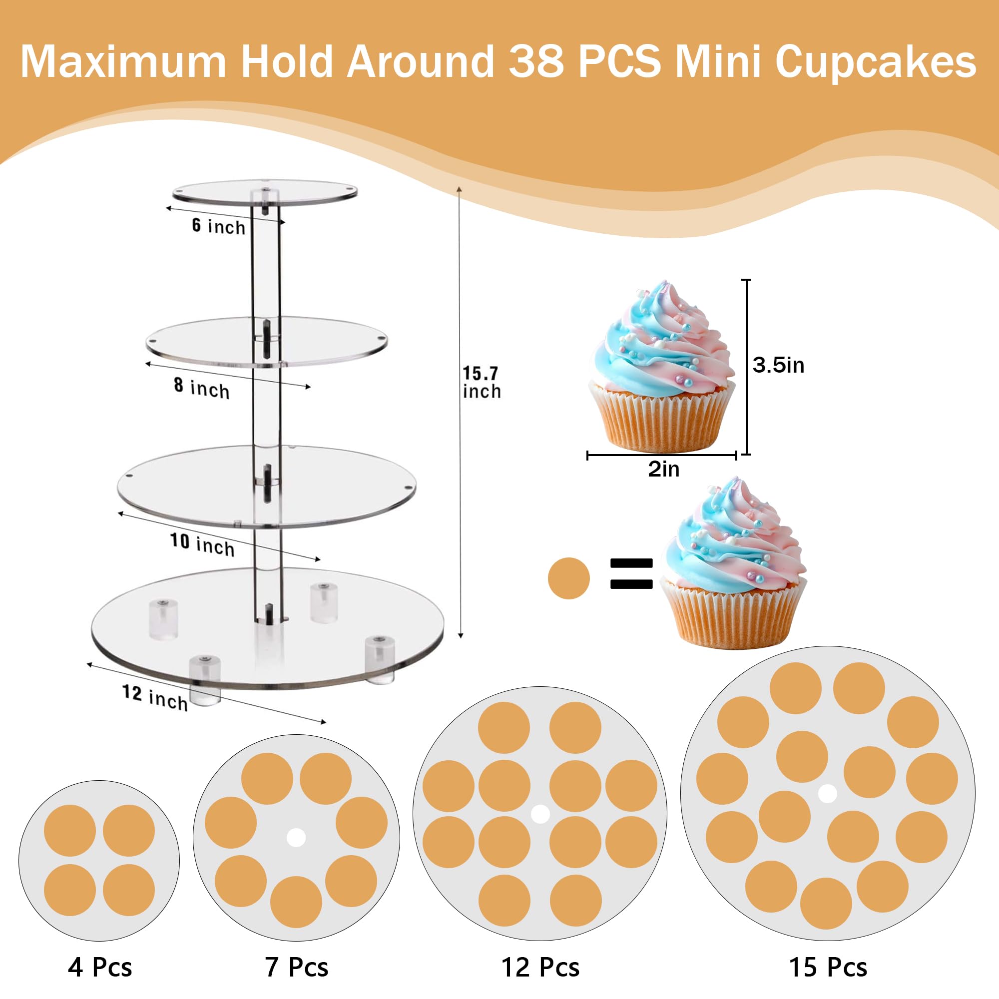 YestBuy - Soporte para cupcakes (4 niveles, acrílico), color amarillo