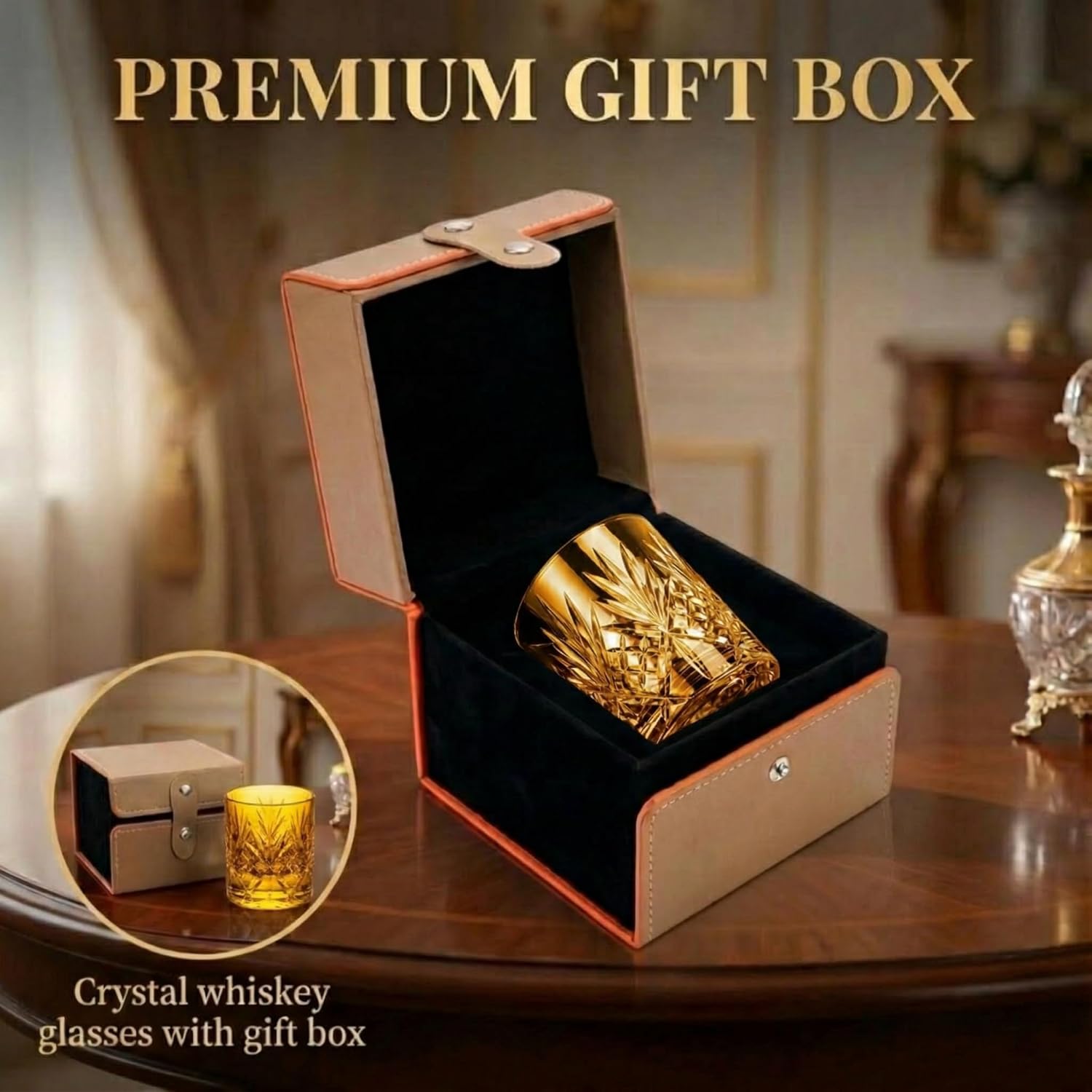Crystal whiskey glasses,golden