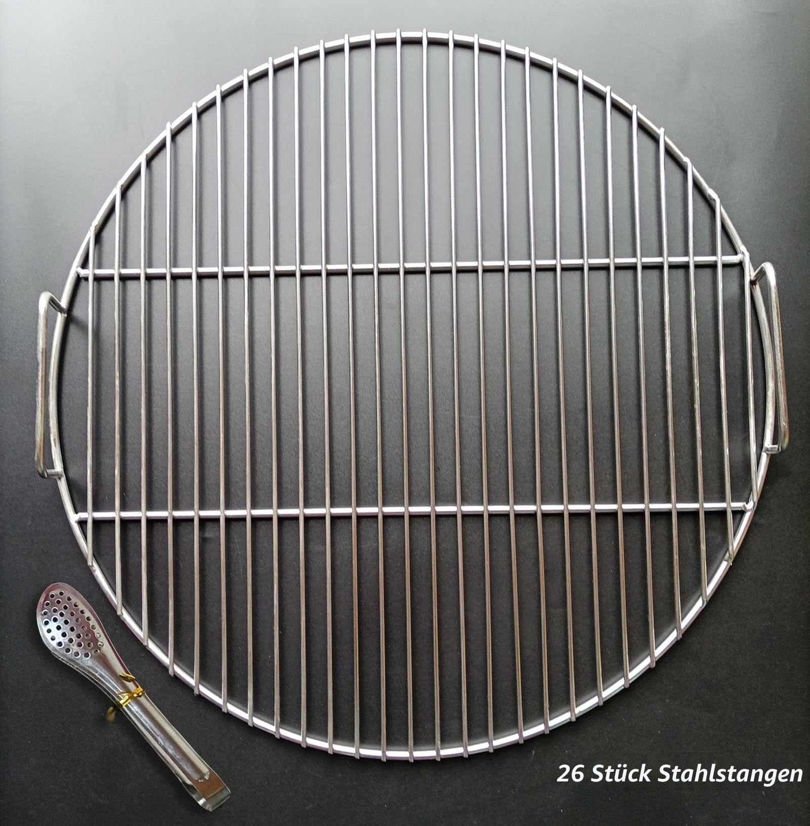 Runde 304 Edelstahl Grillroste mit Grillzange, 44.5 cm Durchmesser, passend für Weber 47cm Kugelgrill, Holzkohle Grill, tragbares Grillzubehör