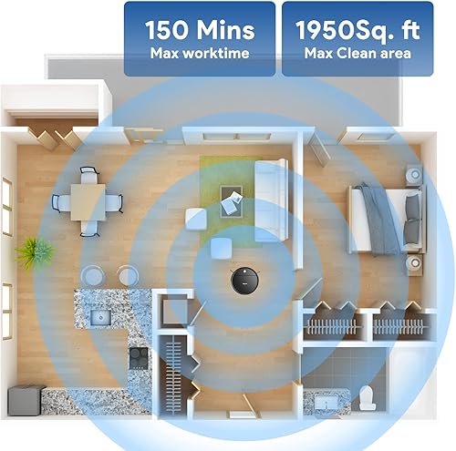 Miniatura 7 de Bagotte Robot aspirador y trapeador, sin enredos, aspiradora robótica de succión de 2000 Pa con horario, WiFiAppAlexa, carga automática, ideal para