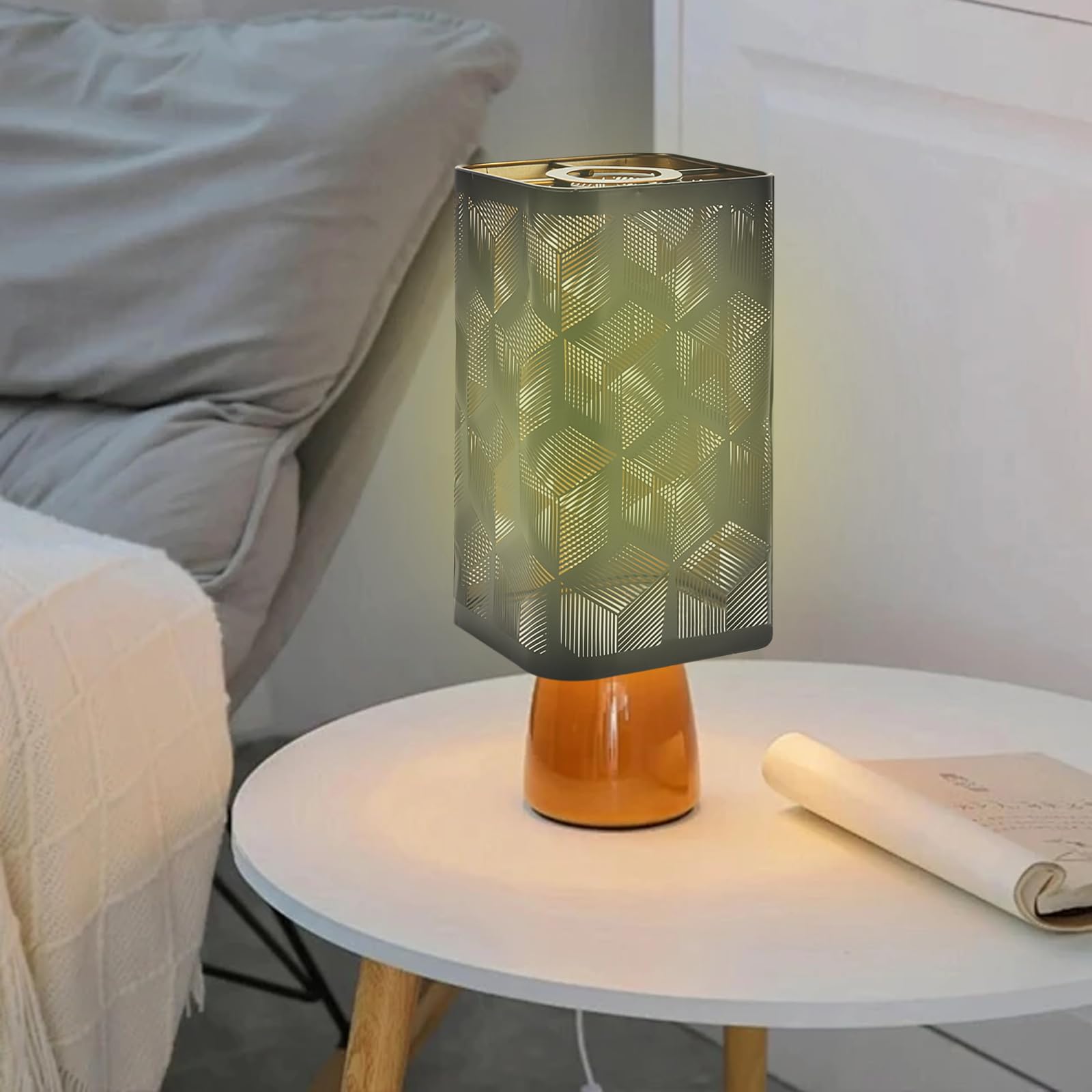 Abat-jour métallique creux, 12x20 cm, motif floral rétro, lampe de table avec abat-jour carré amovible pour ampoules E27 et E26