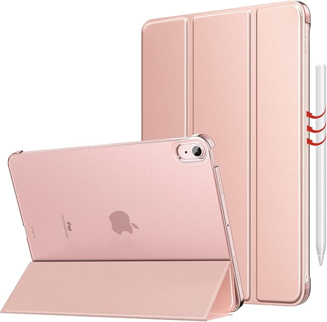 MoKo Case for iPad Air 5th Generation 2022/ iPad Air 4th Generation 2020 10.9 Inch, Trifold Stand Cover with Hard PC Back, Support Touch ID, iPad 2nd Pencil Charging, Auto Wake/Sleep,Rose Gold