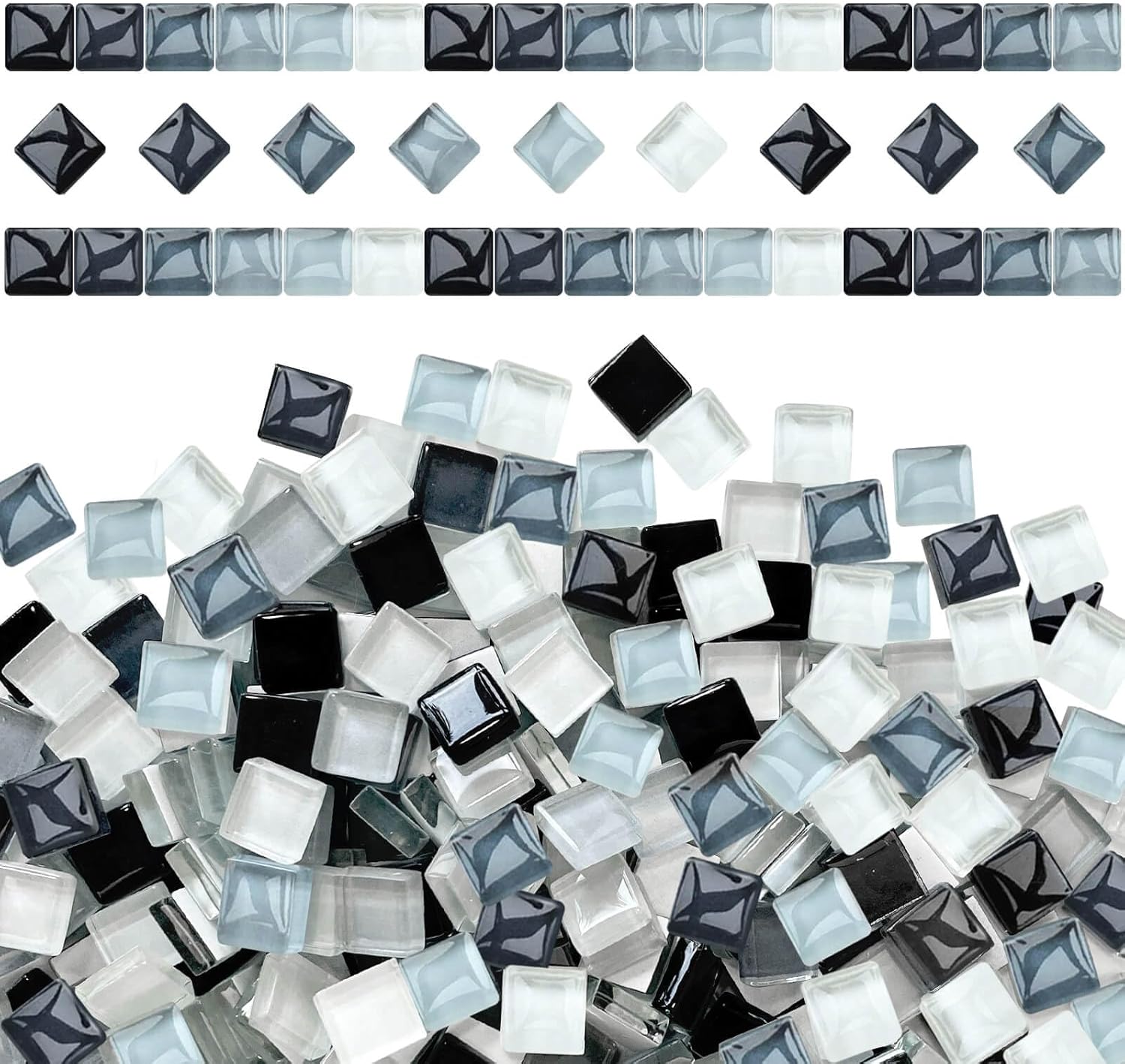 LITMIND 1100pcs Iridescent Mix Crystal Glass Mosaic Tiles – 0.4 Inch Square Bulk Mosaic Supplies for Crafts & DIY Projects