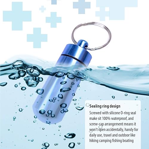 Miniatura 3 de Deke Home - Paquete de 5 llaveros para pastilleros, mini estuche de aluminio impermeable, contenedor portátil para medicamentos de viaje,