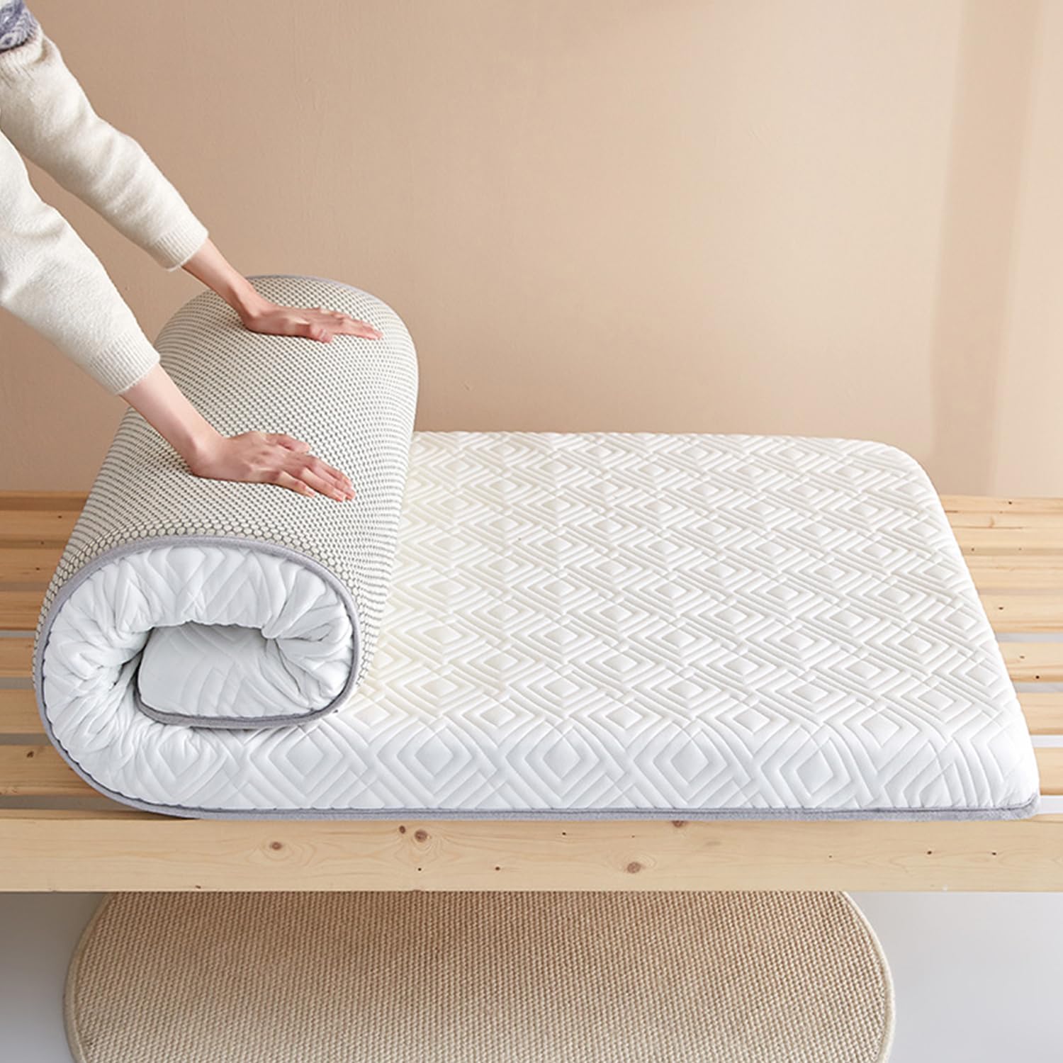 White/9cm,90 * 190cm, Futon Materasso Topper Lattice di Schiuma di Memoria Piano Giapponese Futon Materasso Topper Spessore 6Cm/9Cm Pieghevole Mattasso Letto Imbottito Topper
