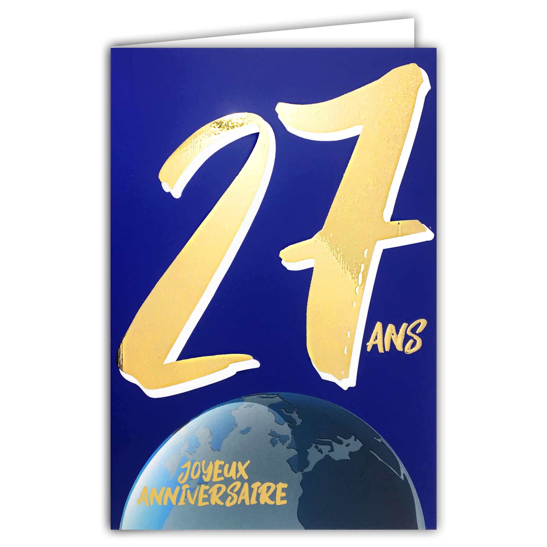 Afie 69-2427 27th Birthday Card in Shiny Gold Embossed Textured for Men and Women - Coloured Text Suitable for Age Inside - Envelope Included - Made in France - ColourAges