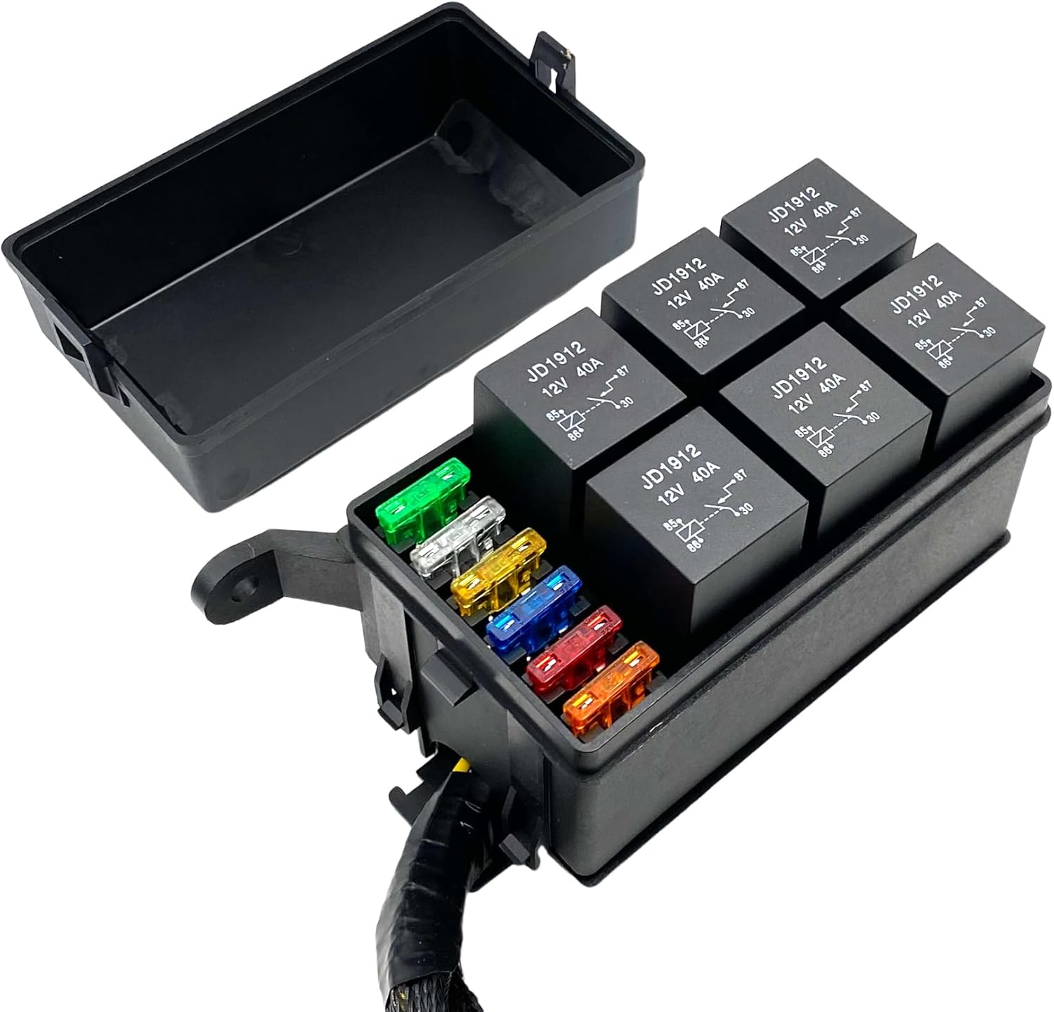 12V Pre-Wired 6 Way Relay Box,6 Slot Fuse Box with 40A/12v 4 Pin Relays and 5/10/15/20/25/30A Fuse for Car Marine Boat Automotive and Trucks Projects