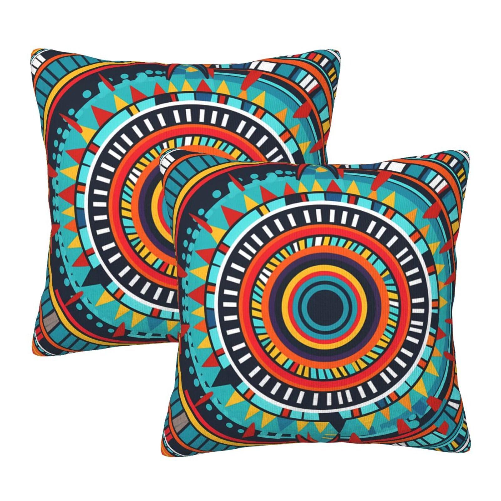 Yopiiefa Boho Mandala Floral Throw Pillow Covers 18x18 Set of 2 Colorful Bohemian Decorative Pillow Covers for Bed Sofa Living Room Car Decor