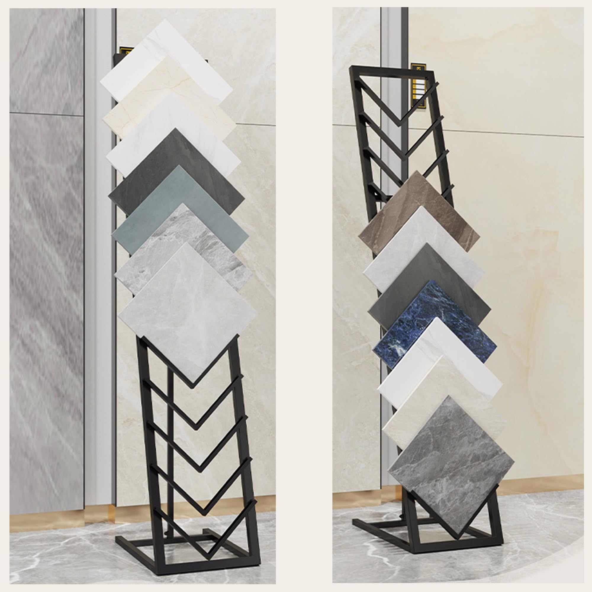 Espositore per Piastrelle in Metallo - Supporto da Pavimento per Piastrelle in Legno, Vetro e Pietra - Stand fieristico e vetrina per Negozi al Dettaglio (Nero, 30x50 cm/11,8x19,7 Pollici)