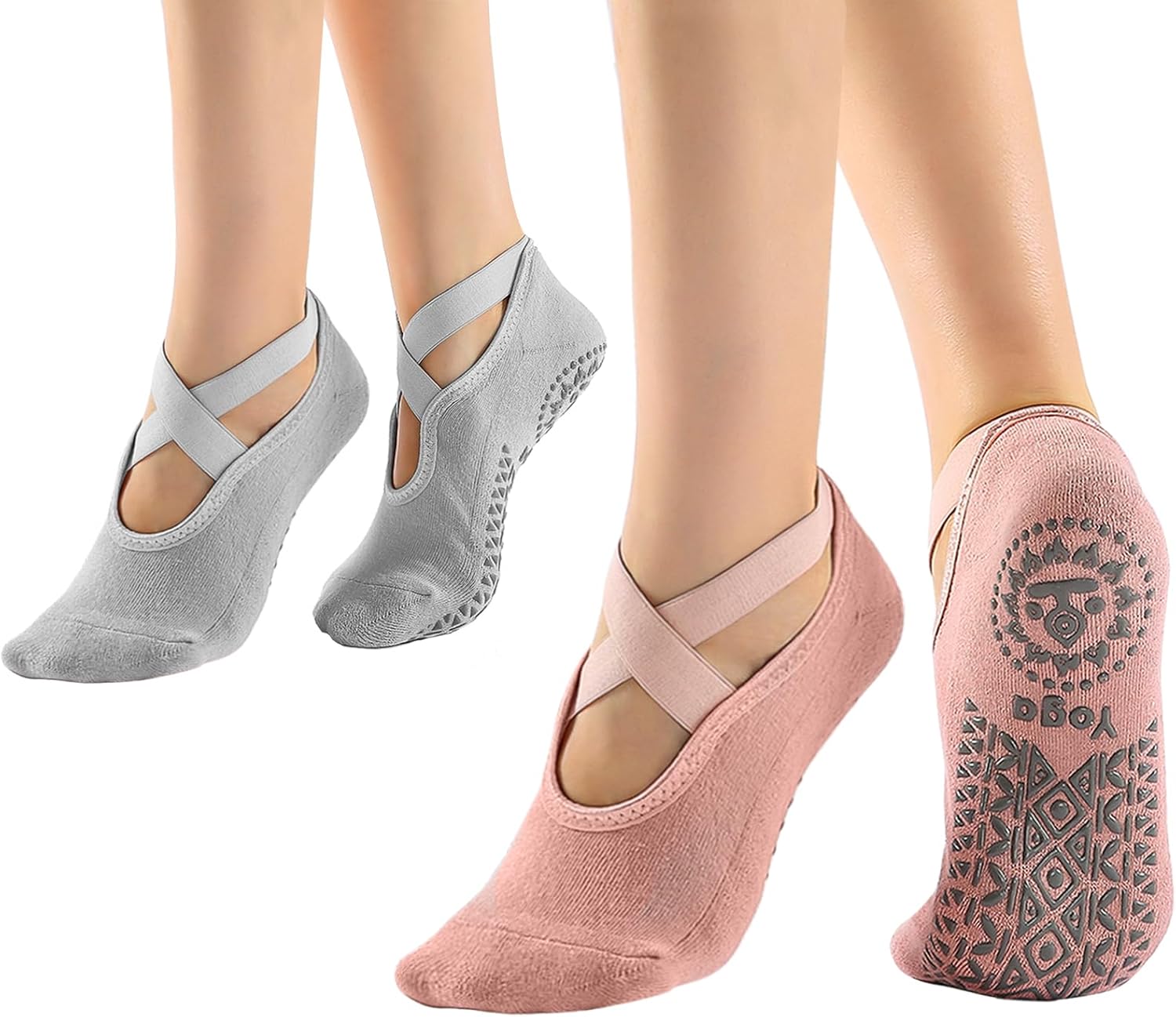 Pilates Socks with Grips for Women, Non-Slip Grip & Straps Yoga Athletic Socks for Barefoot Workout