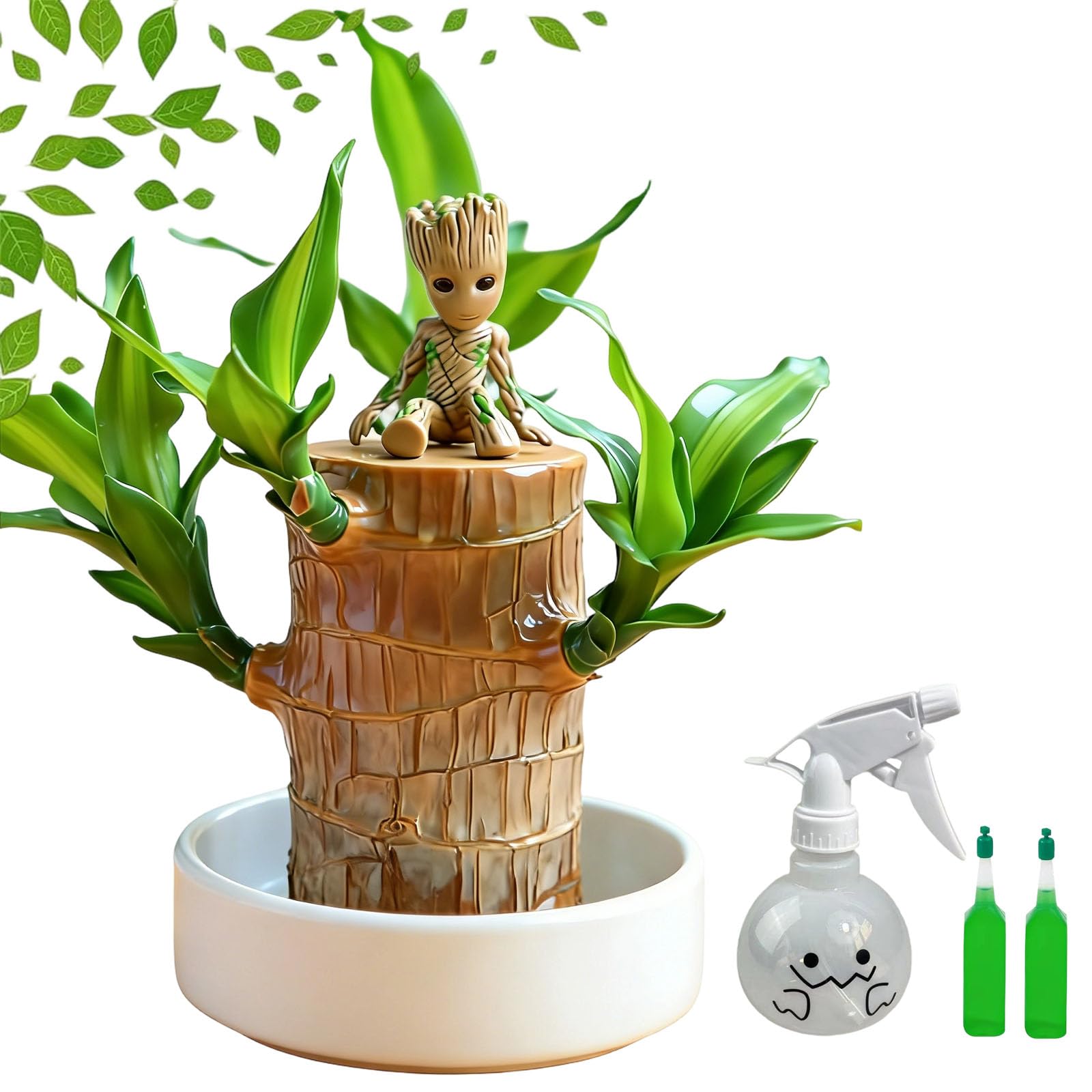 2026 New Mini Brazilian Wood Plant, Lucky Bamboo Plant Purifying Air with Figurine, Air Purifying Plants Potted Plant for Home, Outdoor, Office, Kitchen, Bedroom, Garden Decoration (#3,7-8cm)