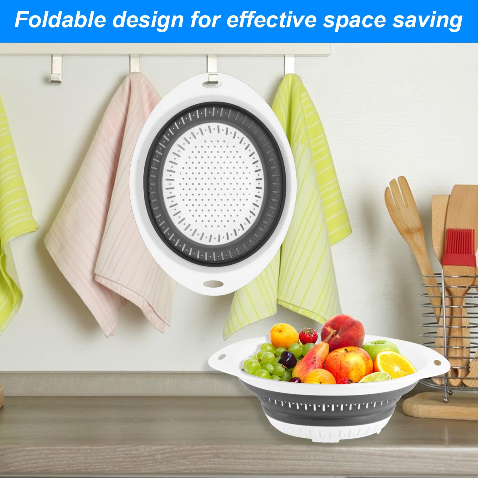 Passoire Lavage Légumes Fruits Lot De 2 Passoires Pliables En Silicone AUAUY - Grande Et Petite, économie D'espace, Pour Fruits, Légumes, Pâtes