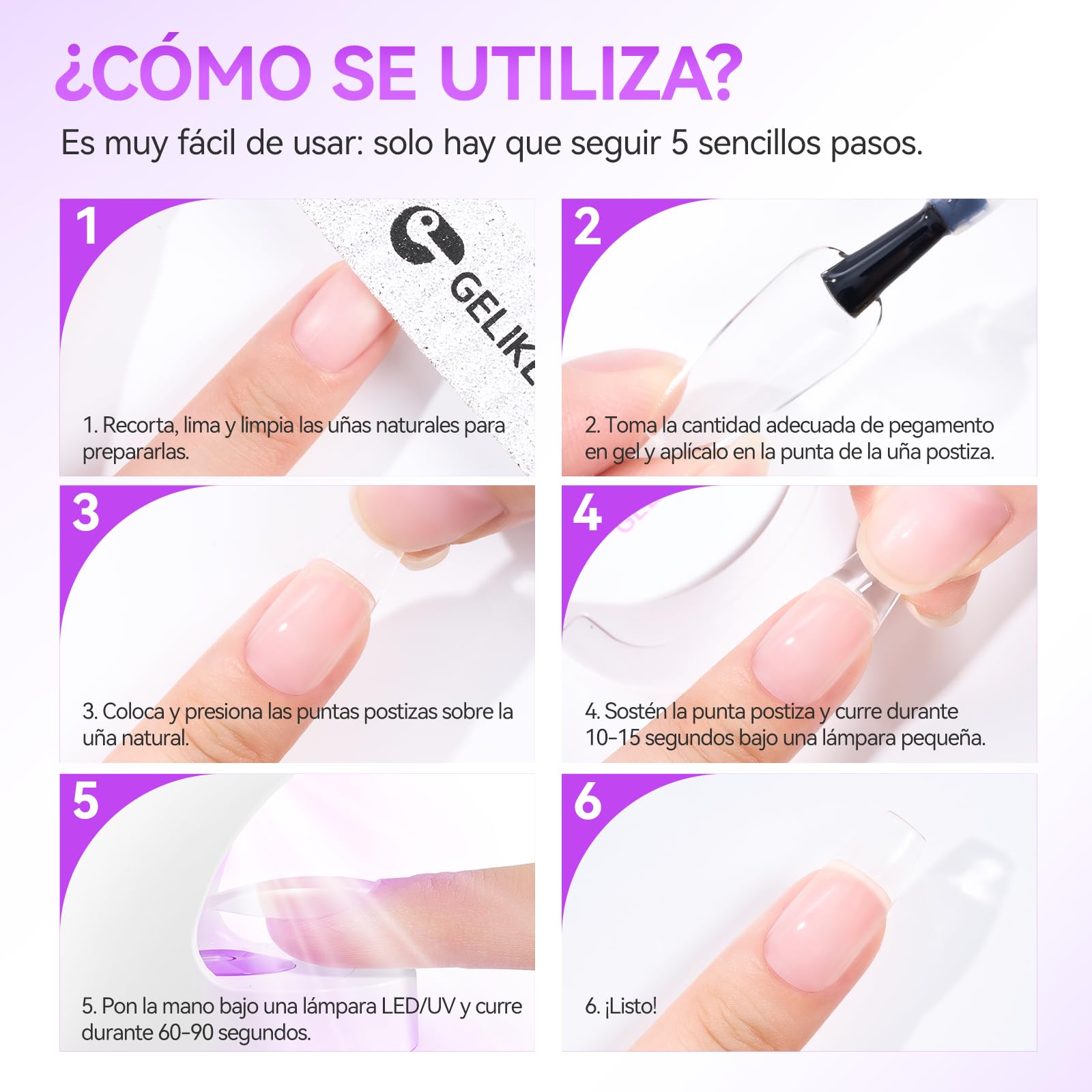 Gelike klej do paznokci sztucznych, 6 w 1 przezroczysty, ekstra mocny, żel do tipsów i sztucznych paznokci, utwardzanie UV, 8 ml