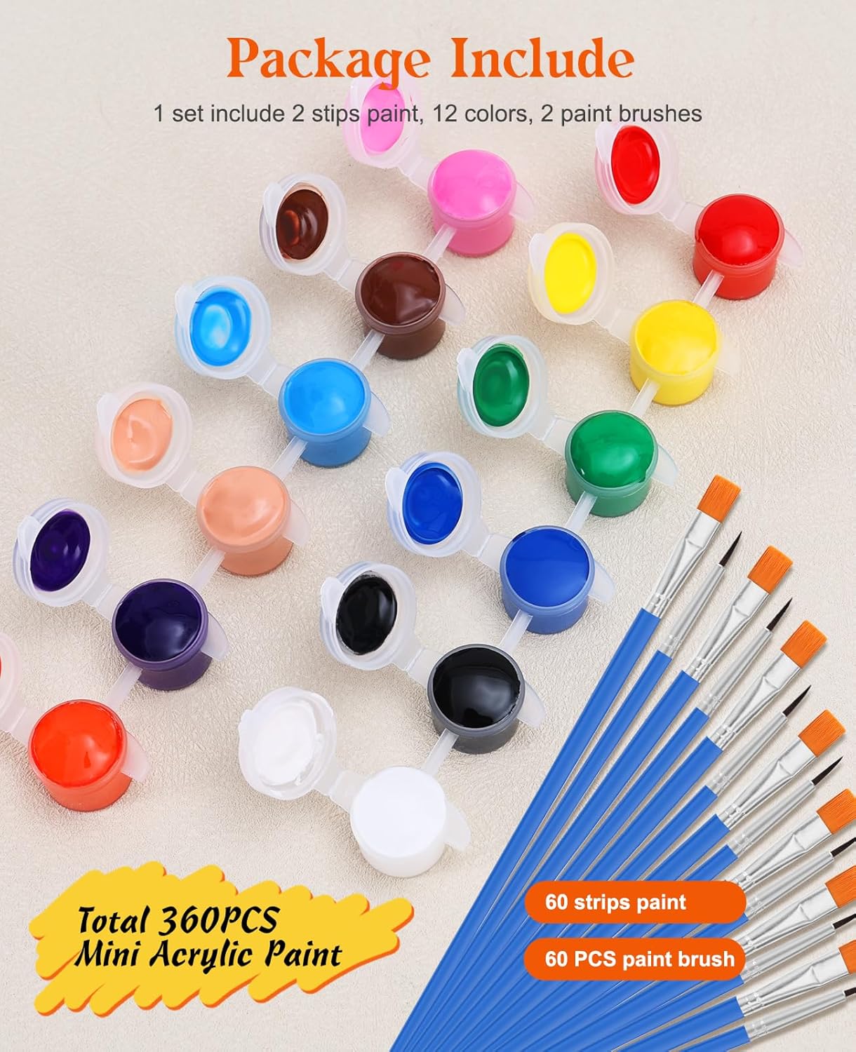 Yeeart 30Pack Mini Acrylic Paint Set,12 Colors Acrylic Paint Strips for Kids, 360 PCS Kids Paint Set Container Strips Storage, Craft Paint for Home Birthday Classroom Party Favors