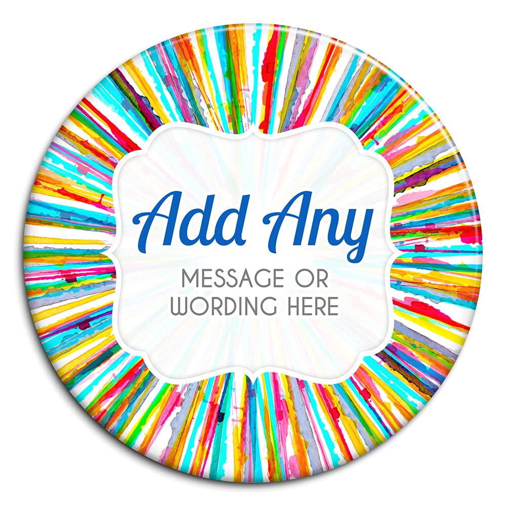 Rainbow Watercolour Stripes Black Customisable Personalised Badge