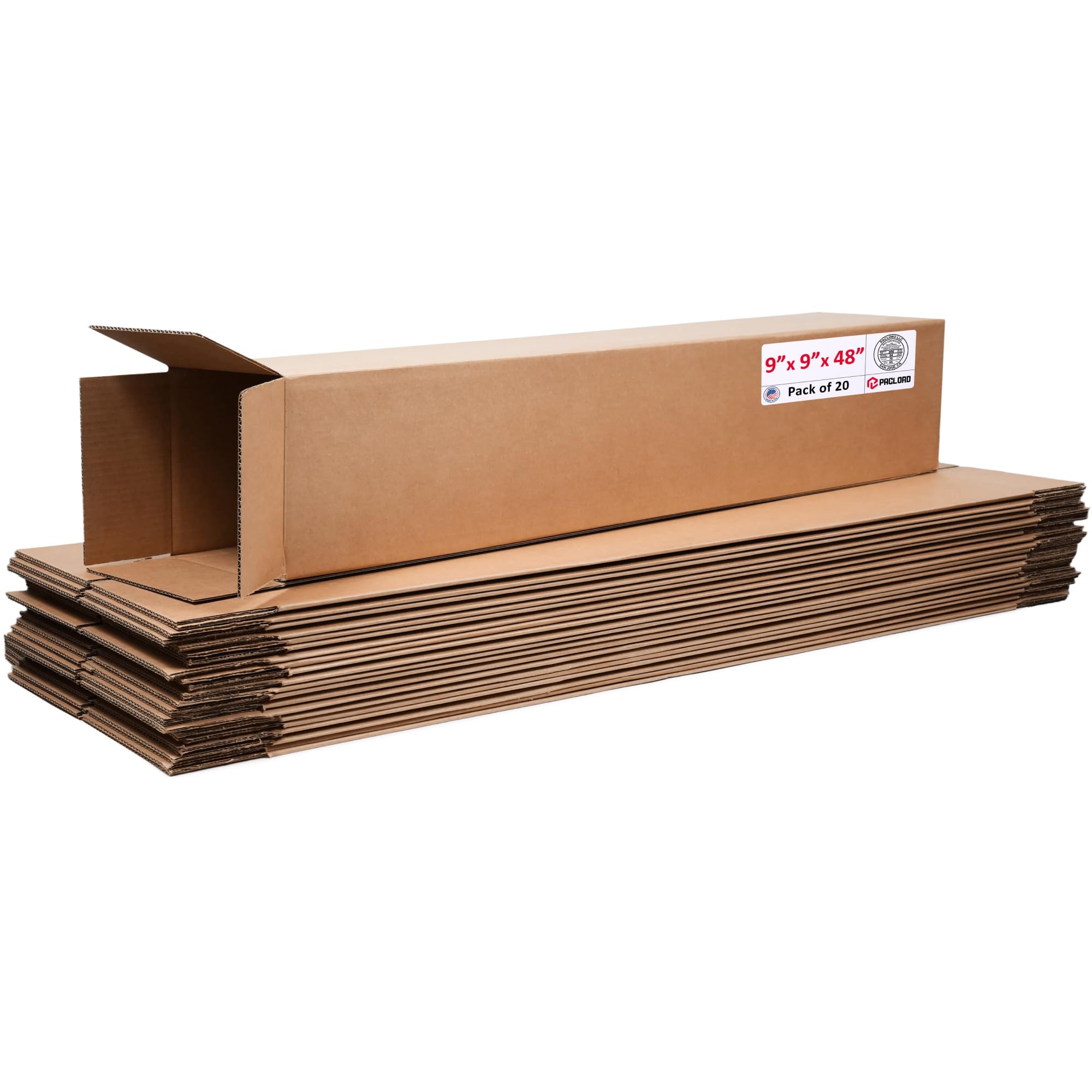 Tall Cardboard Boxes 9"L x 9"W x 48"H (Pack of 20) - USA-Made Packing Boxes for Moving, Shipping, or Storage - USPS, UPS, FedEx Approved - Professional Packing Supplies for Moving | USA-Made Packing Boxes for Moving, Shipping, or Storage - USPS, UPS, FedEx Approved - Professional Packing Supplies