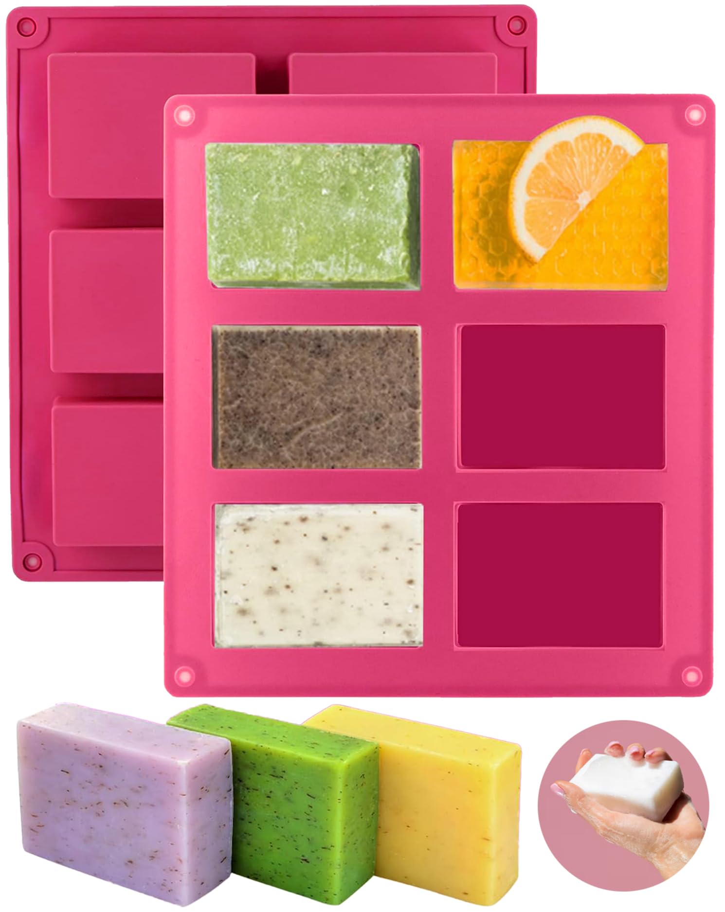 Curated Cart Silicone Soap Molds - 6-Cavity Rectangle Soap Mold for Handmade Soap, Lotion Bars, Bath Bombs - Non-Stick Flexible Silicone Mould for DIY Soap Making, Crafts & Gifts