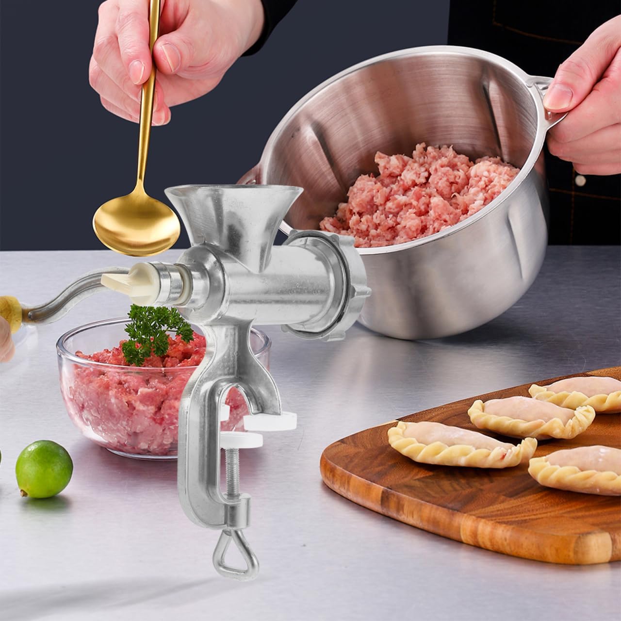 PRETYZOOM Manual Meat Grinder 8.86 Inch Hand Crank Multifunctional Meat Mincer and Sausage Stuffer Kitchen Tool for Home and Commercial Use