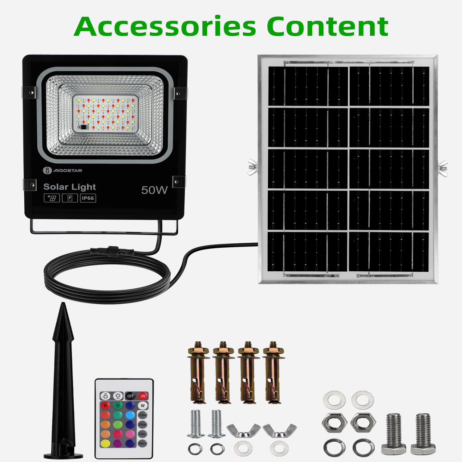 Aigostar - 50W Faro LED Esterno RGB con Telecomando, 4000mAh Batteria di Grande Capacità e Pannello Solare. Faretti Solari Esterno per Interni, Giardini, Cortili, Portici, Impermeabile IP66, 2 Unità