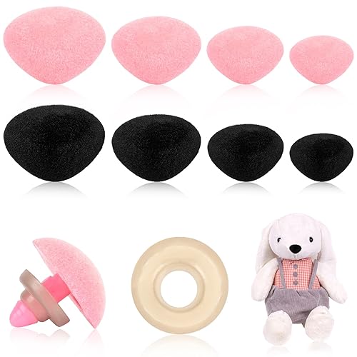 UPINS Safety Noses for Amigurumi, 120 Pcs Plush Plastic Safety Noses for Stuffed Animals Pink Black Large Toy Noses Doll Crochet Noses with Washers 18mm 16mm 14mm 11mm for Plush Doll Bear Accessories - Plush Pink Black