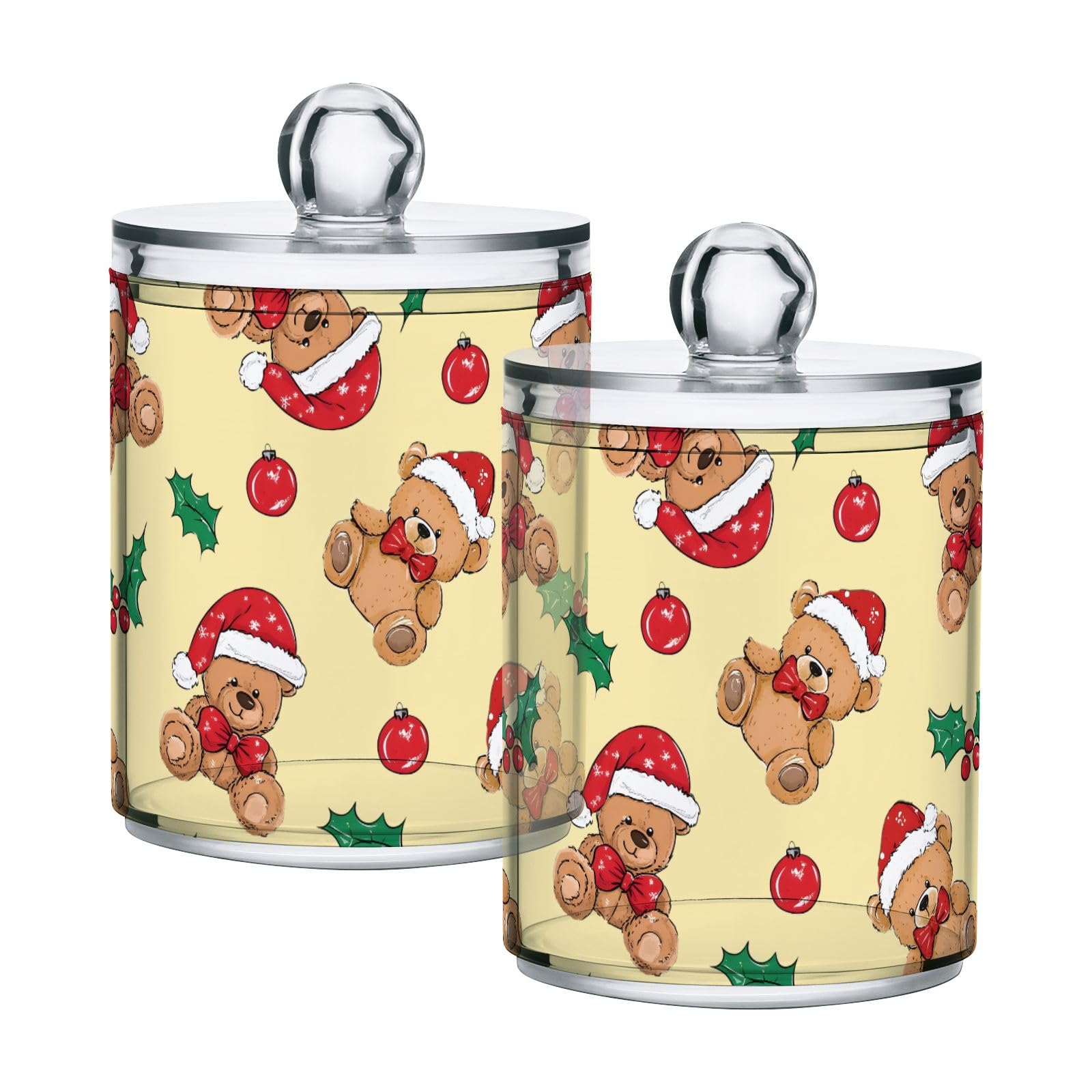 Qtip Holder with Lid Set 10oz Clear Glass Canister Apothecary Jars Bathroom Organizers Storage Accessories Vanity Containers Holly