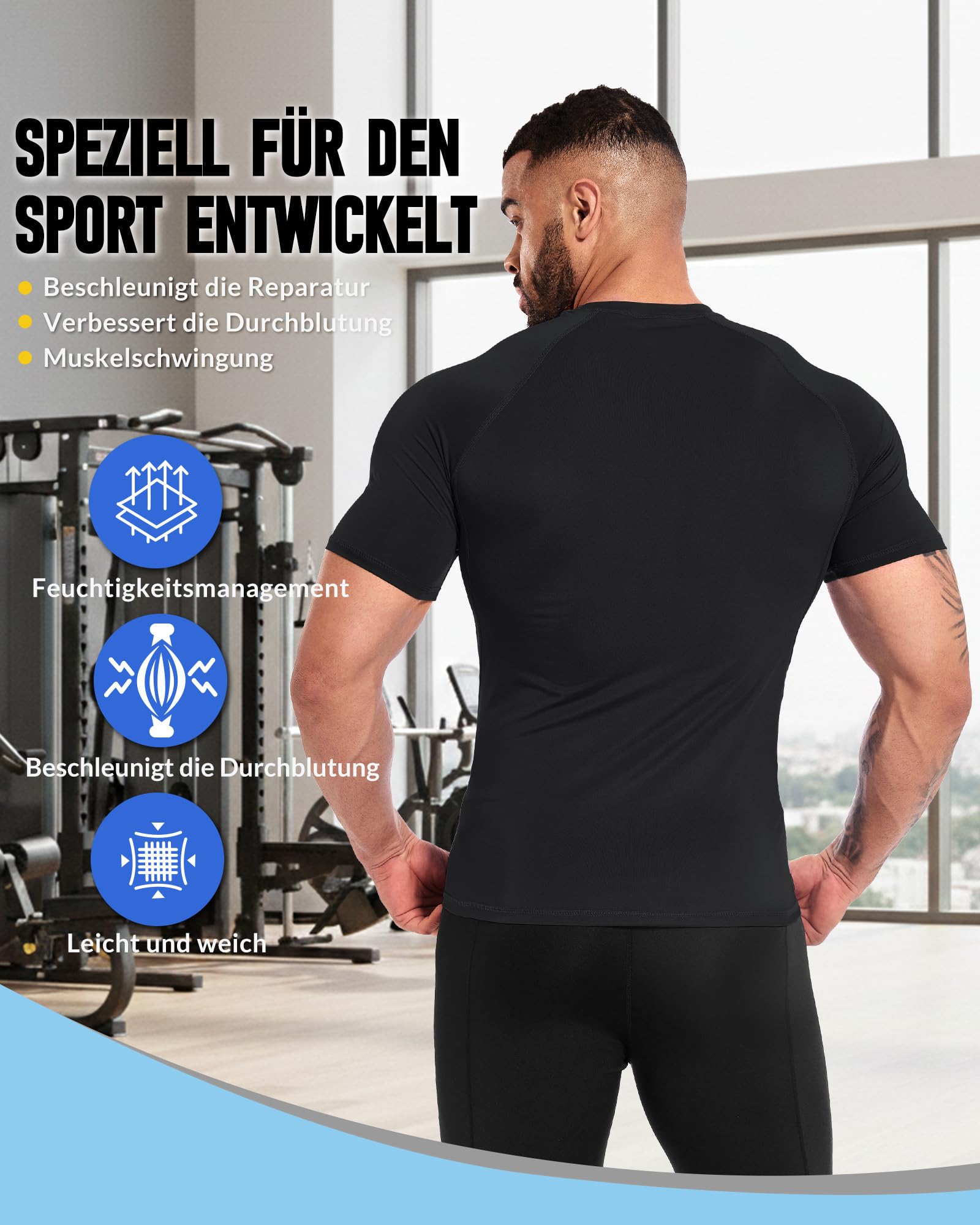MEETYOO 2 or 3 Pack Kompressionsshirt Herren, Funktionsshirt Herren & UPF50+ UV Shirt Herren–Atmungsaktiv, Feuchtigkeitsableitend, Schnell Trocknend, Ideal für Sport, Schwimmen und den Alltag