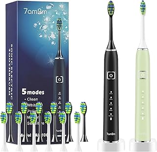 Sonic Electric Toothbrush with 6 Brush Heads for Adults and Kids, One Charge for 90 Days, Wireless Fast Charge, 5 Modes with 2 Minutes Built in Smart Timer, Electric Toothbrushes(Green+Black)
