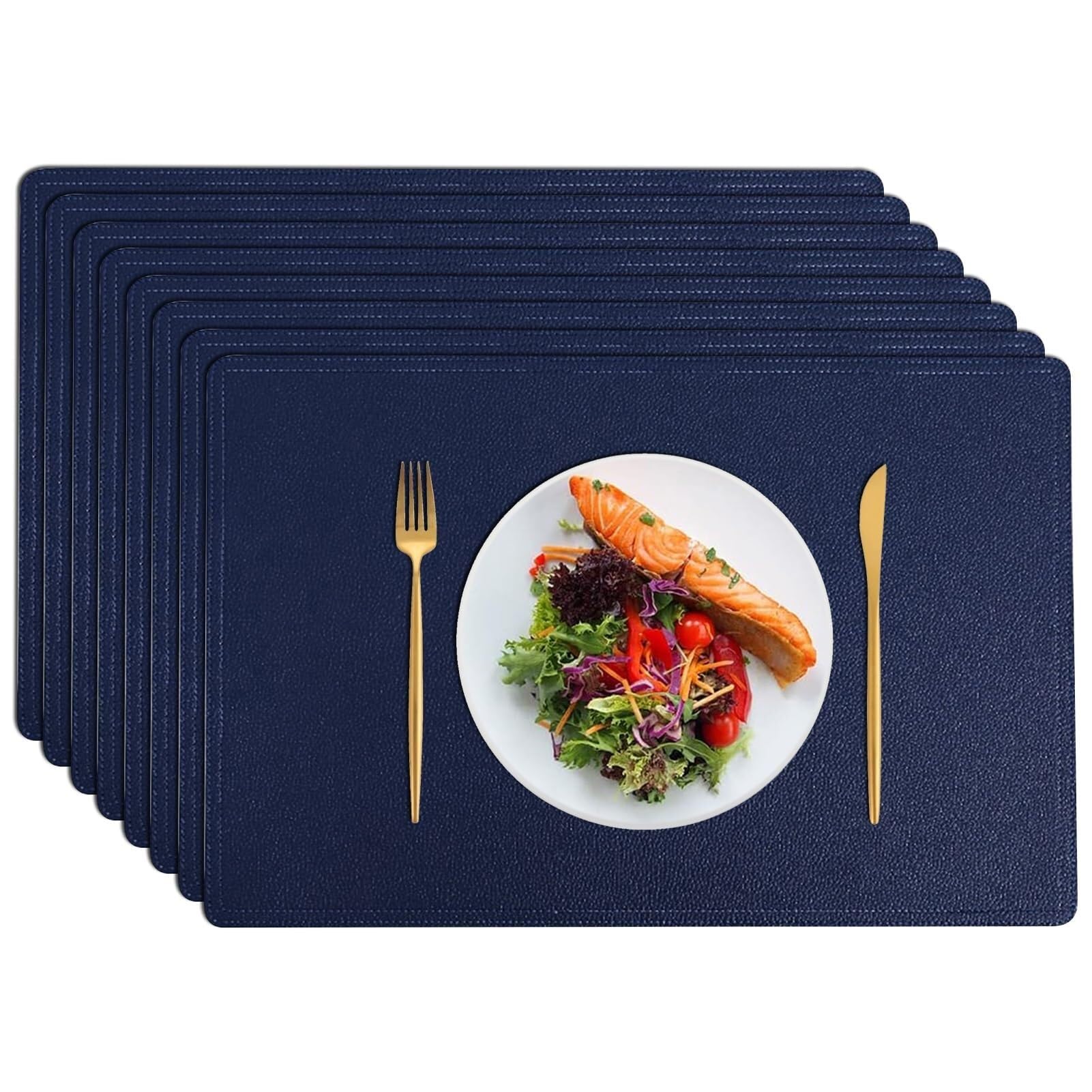 Tischsets aus Leder, hitzebeständig, rutschfest, wasserdicht, für Zuhause, Küche, Restaurant, Esstisch im Freien (dunkelblau, 8 Stück)