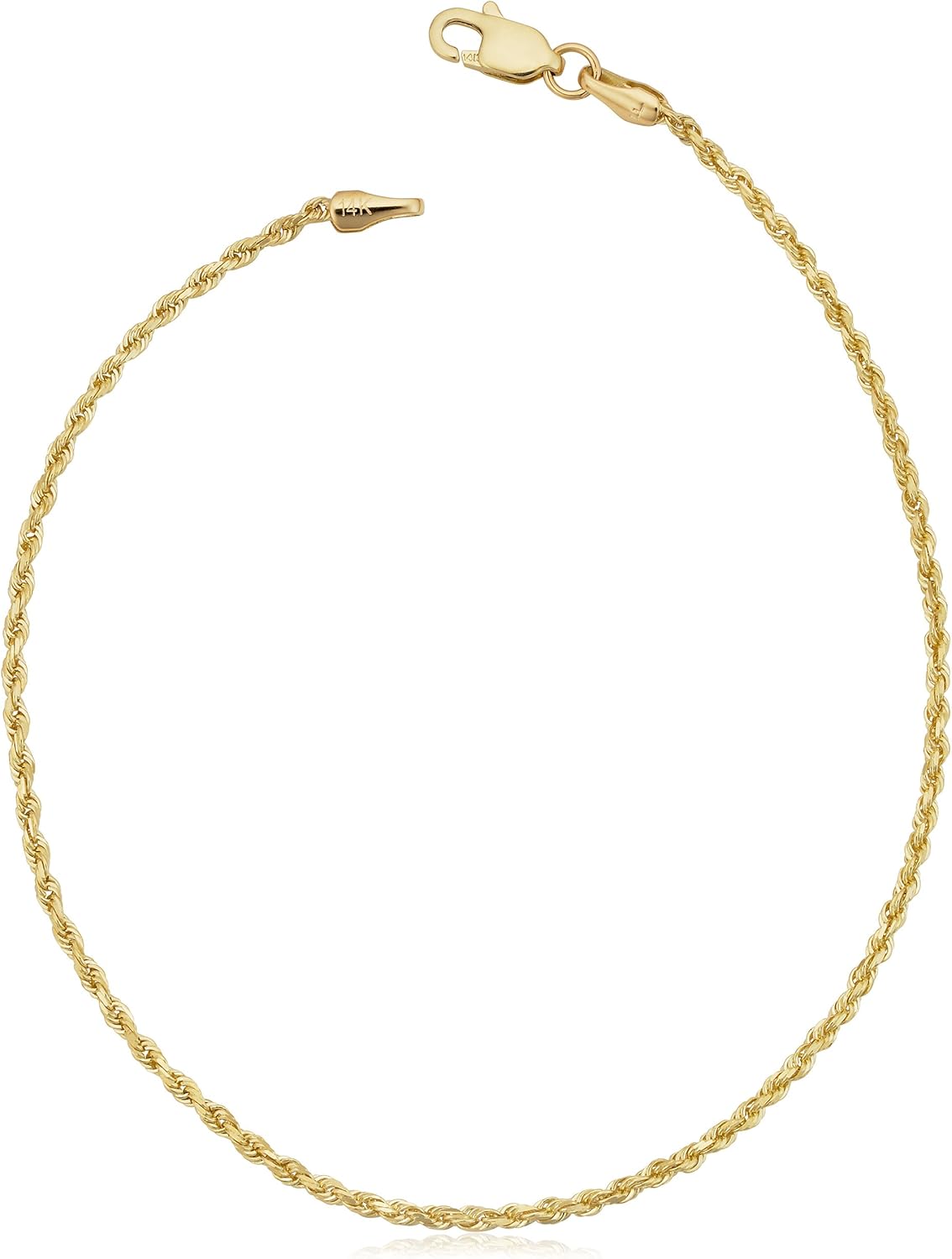Kooljewelry 14k Yellow Gold Solid 1.7 mm Rope Chain Anklet (10 inch)