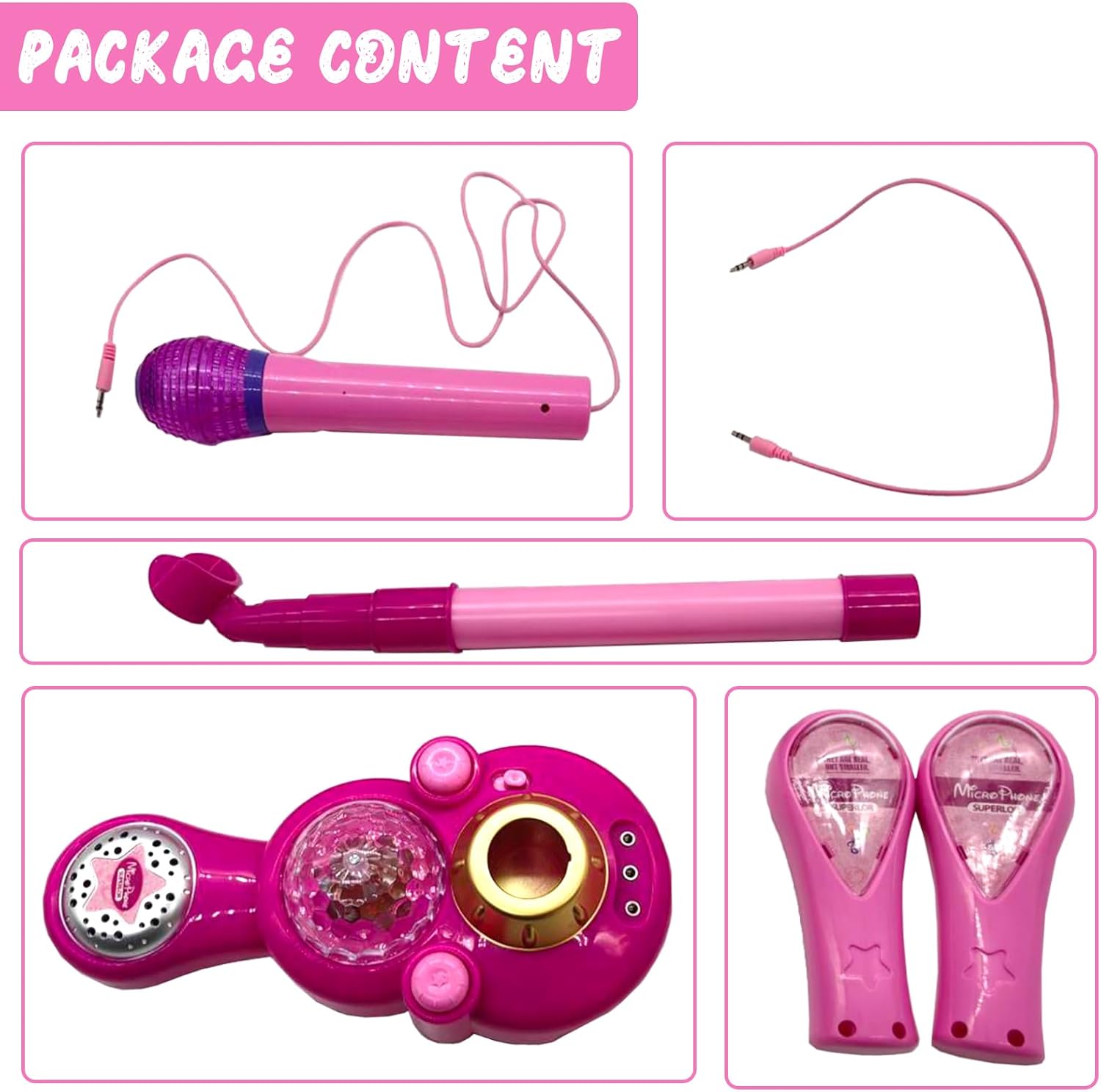 Kids Karaoke Machine with Adjustable Stand Kids Microphones for Singing Along with Rotational Flashing Stage Lights and Pedals Gift for Girls and Boys - Image 3