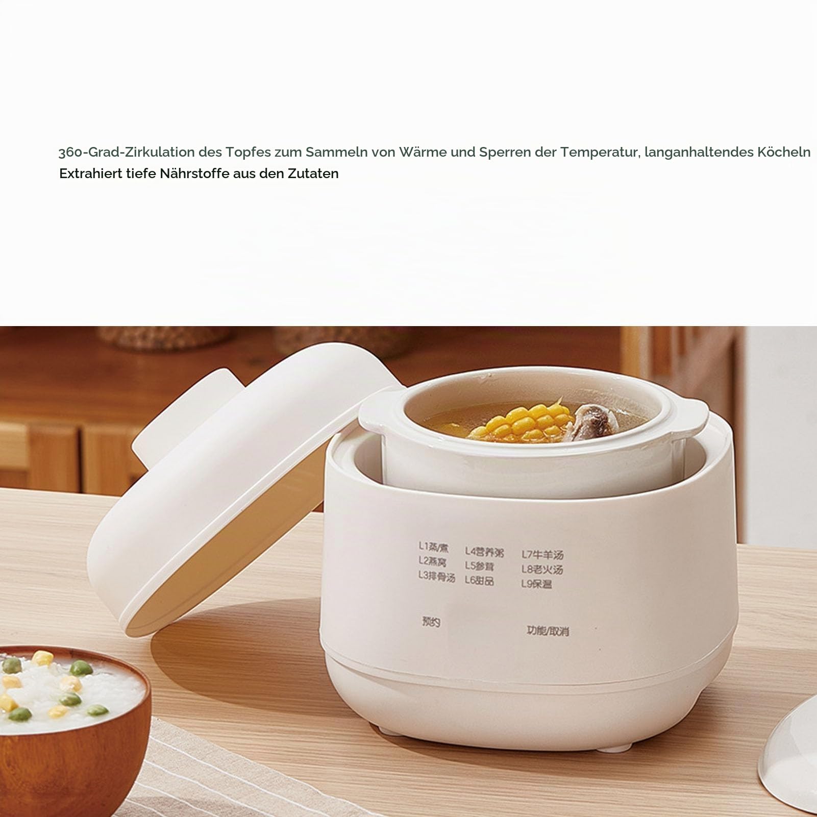 200-W-Keramik-Eintopfkocher, 1 L, Mini-Elektro-Slow-Cooker mit Timer-Deckel für die Heimküche, Anti-Dry-Burn-Suppen-Brei-Kocher (EU-Stecker 220 V)