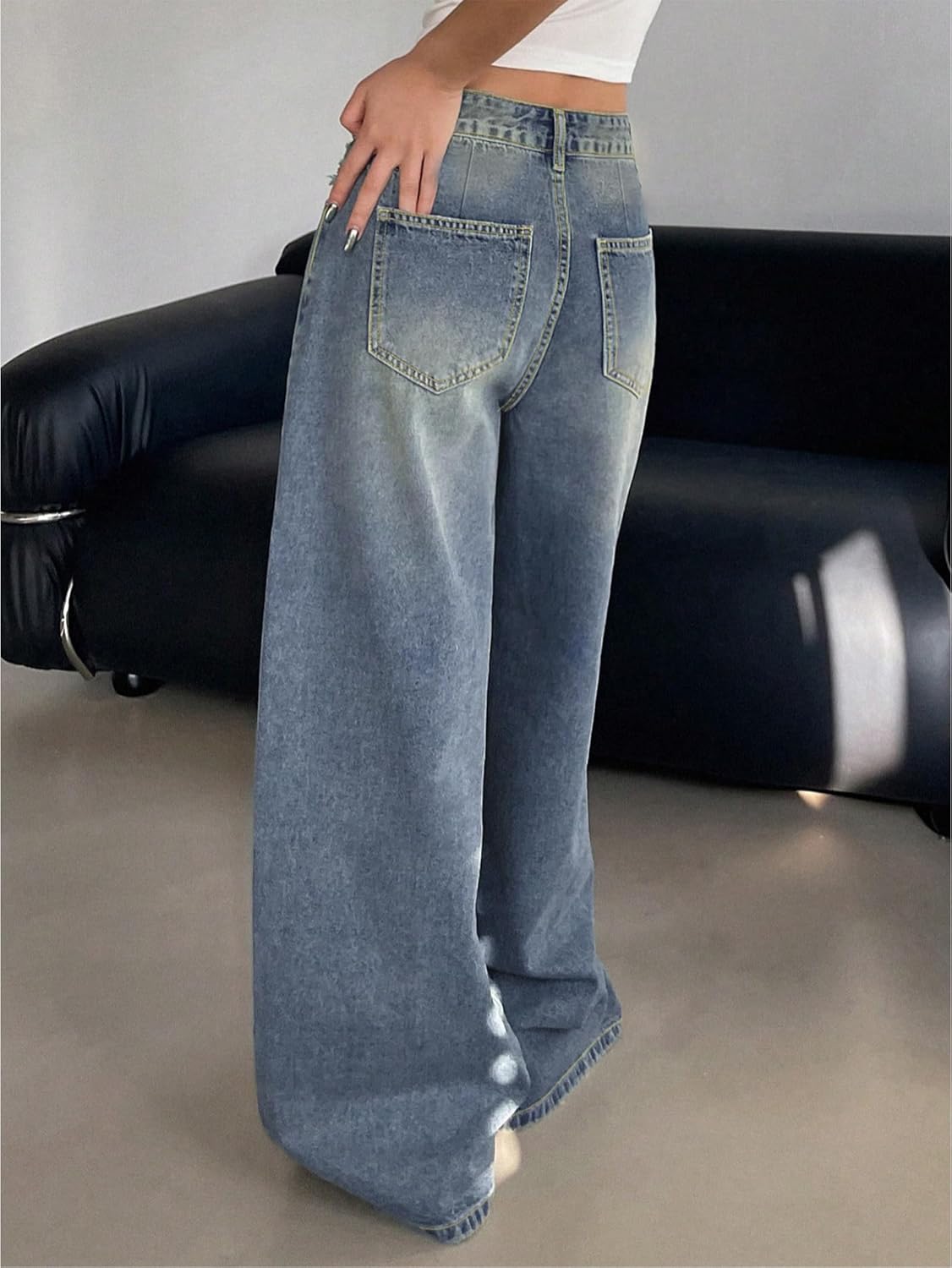 Womens Baggy Jeans Loose Boyfriend Wide Leg Casual Denim Pants High Waist Y2K 90S Vintage Trouser Jeans - Image 4