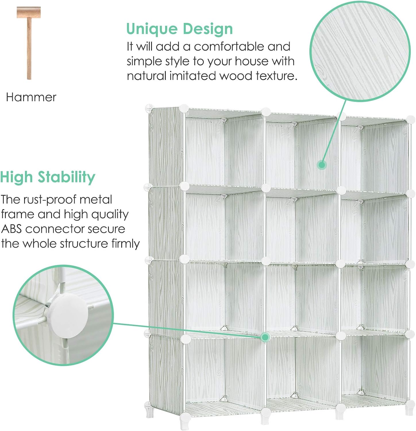Best Deal Product TomCare Cube Storage 12-Cube Closet Organizer Bookshelf Bookcase DIY Storage Cubes Organizer Plastic Closet Cabinet Cube Organizer Storage Shelves for Bedroom Living Room Office, Wood-Grain White