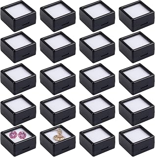 Framendino, 20 Pack Black Gemstone Display Boxes Square Jewelry Show Box Loose Diamond Cases Containers Holder with Lids for Gems Coins