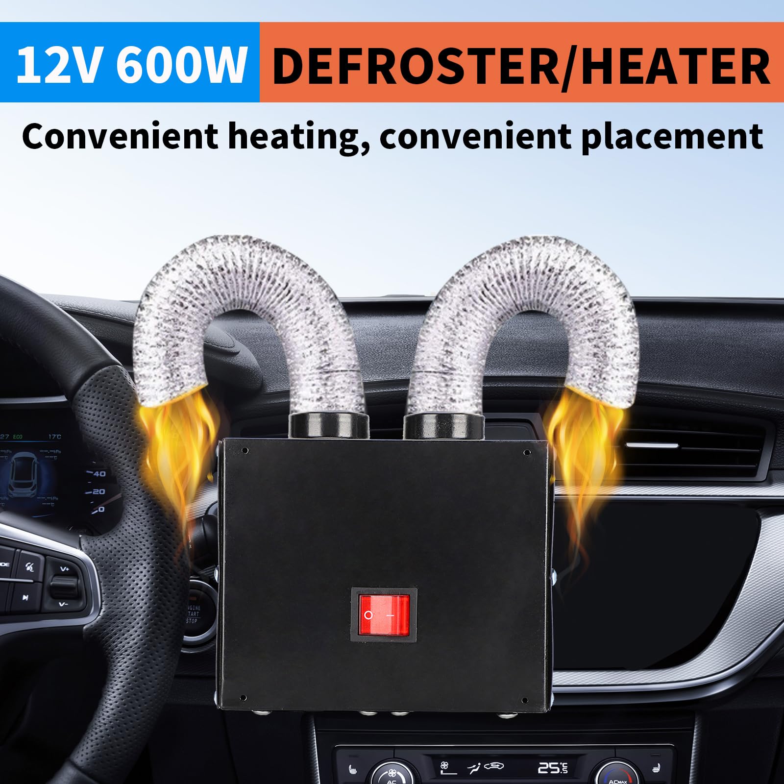 Sbrinatore per Auto Sbrinatore, Riscaldatore 12V 400W 600W 2 Fori Inverno Riscaldamento Rapido Parabrezza Antigelo Rimozione a Basso Rumore