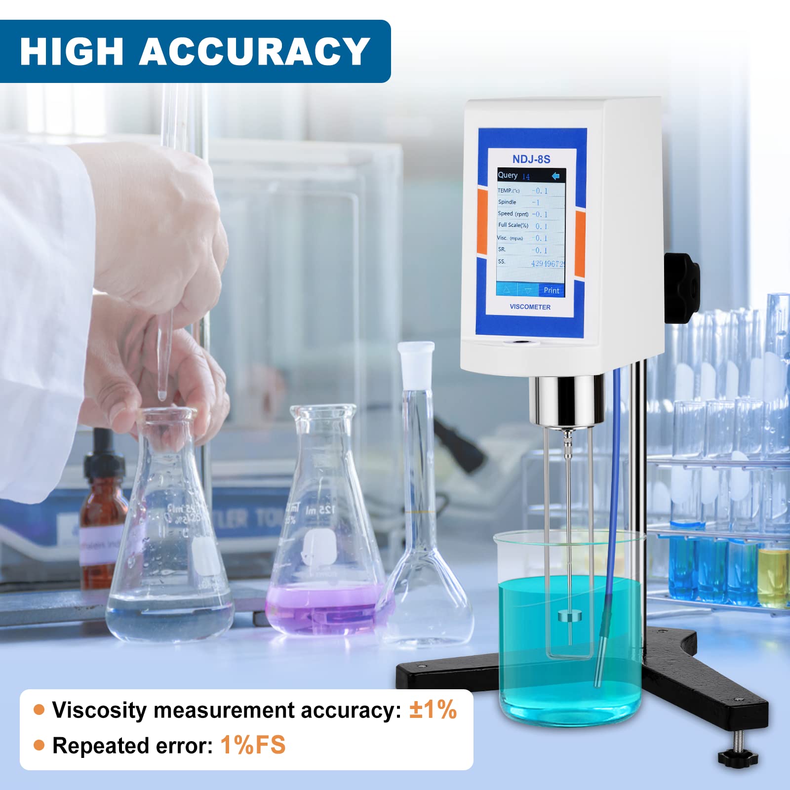 Viscosímetro giratorio digital de 10-2,000,000 mPa.S, medidor de viscosidad con salida de datos e impresión, viscosímetro de laboratorio para pintura y aceite, cosmético adhesivo ± 1% 100