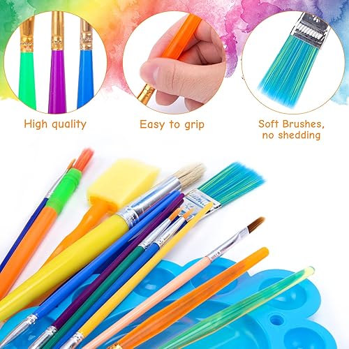 Miniatura 3 de BigOtters Brochas de pintura, 45 piezas de suministros de pintura multiusos para niños, incluye tazas de pintura con tapas, bandeja de paleta,
