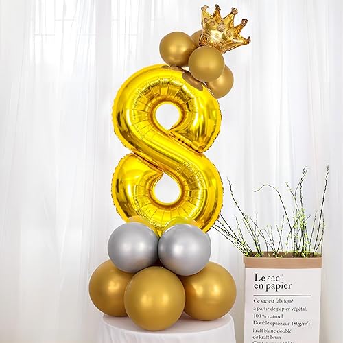 Miniatura 6 de Globos dorados de 40 pulgadas, globos de número de aluminio de Mylar de helio para cumpleaños, globo número 8 para decoraciones de cumpleaños de 8