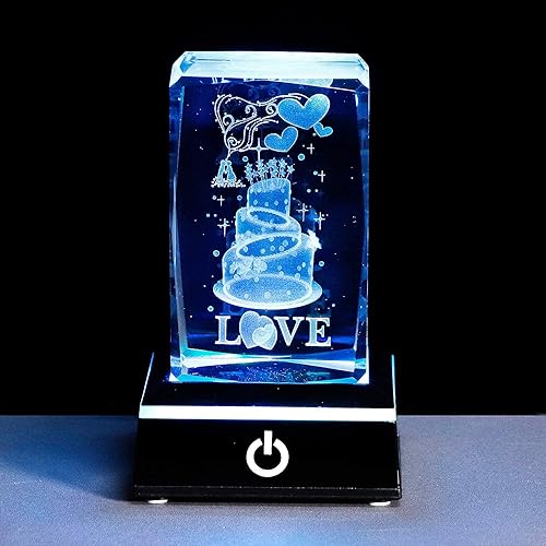 Movdyka Pastel de cristal 3D, regalos de cumpleaños para mujeres, esposa, ideas de regalo de cumpleaños, pastel de cumpleaños grabado con láser con