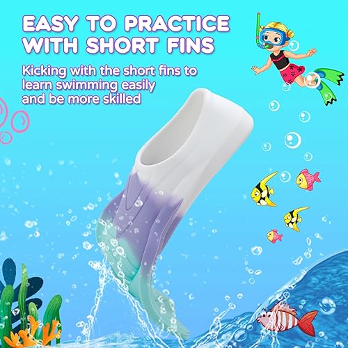 Miniatura 3 de Aletas de natación para niños, aletas de entrenamiento de natación, aletas cortas para jóvenes, piscina, esnórquel para niñas y niños principiantes