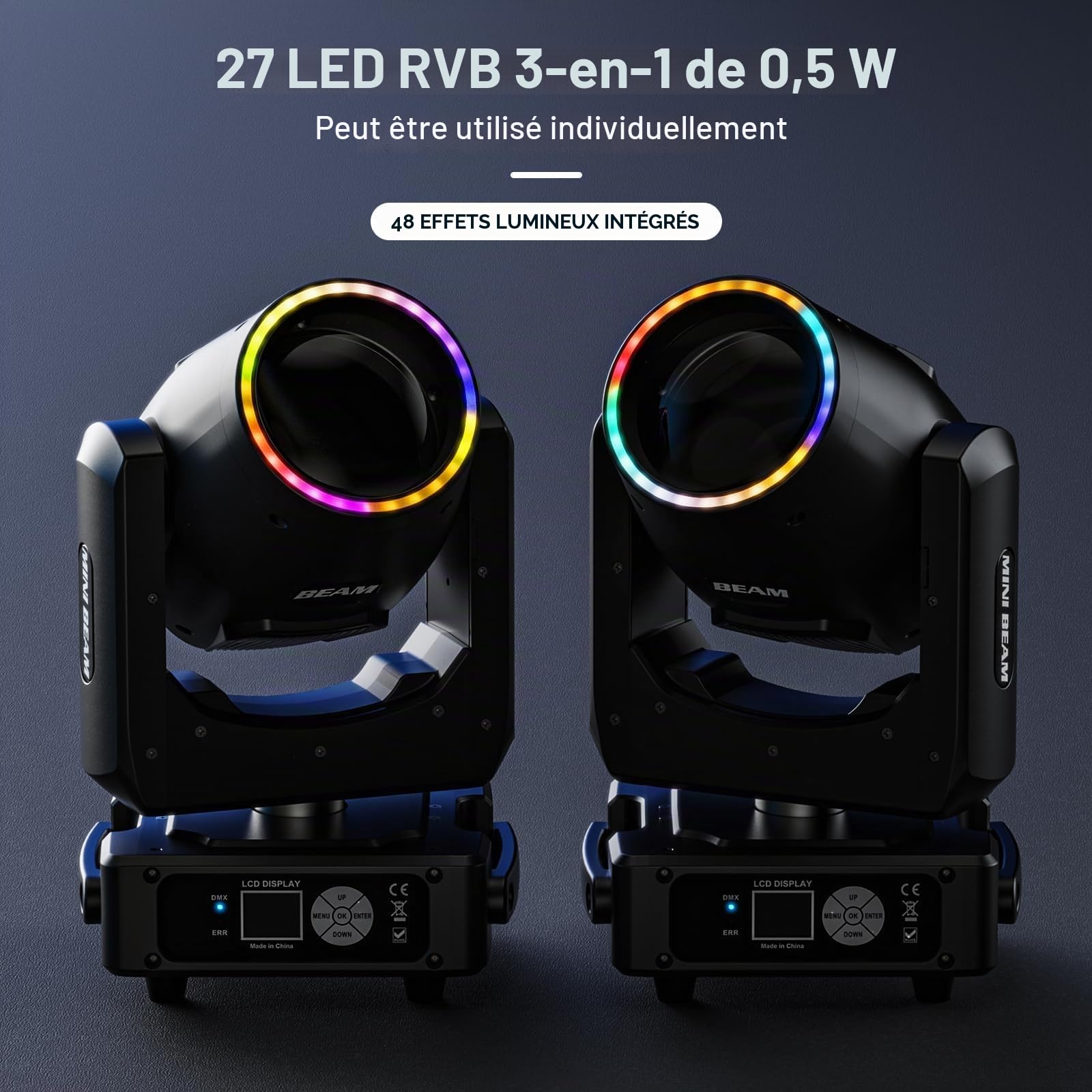 2PCS Lyre LED avec flight case Mini 230W 7R Beam Lampe de scène Moving Head 13 couleurs 14 Gobos Jeu de Lumiere pour Disco Club Bar Mariage Noël Projecteurs Lumineux