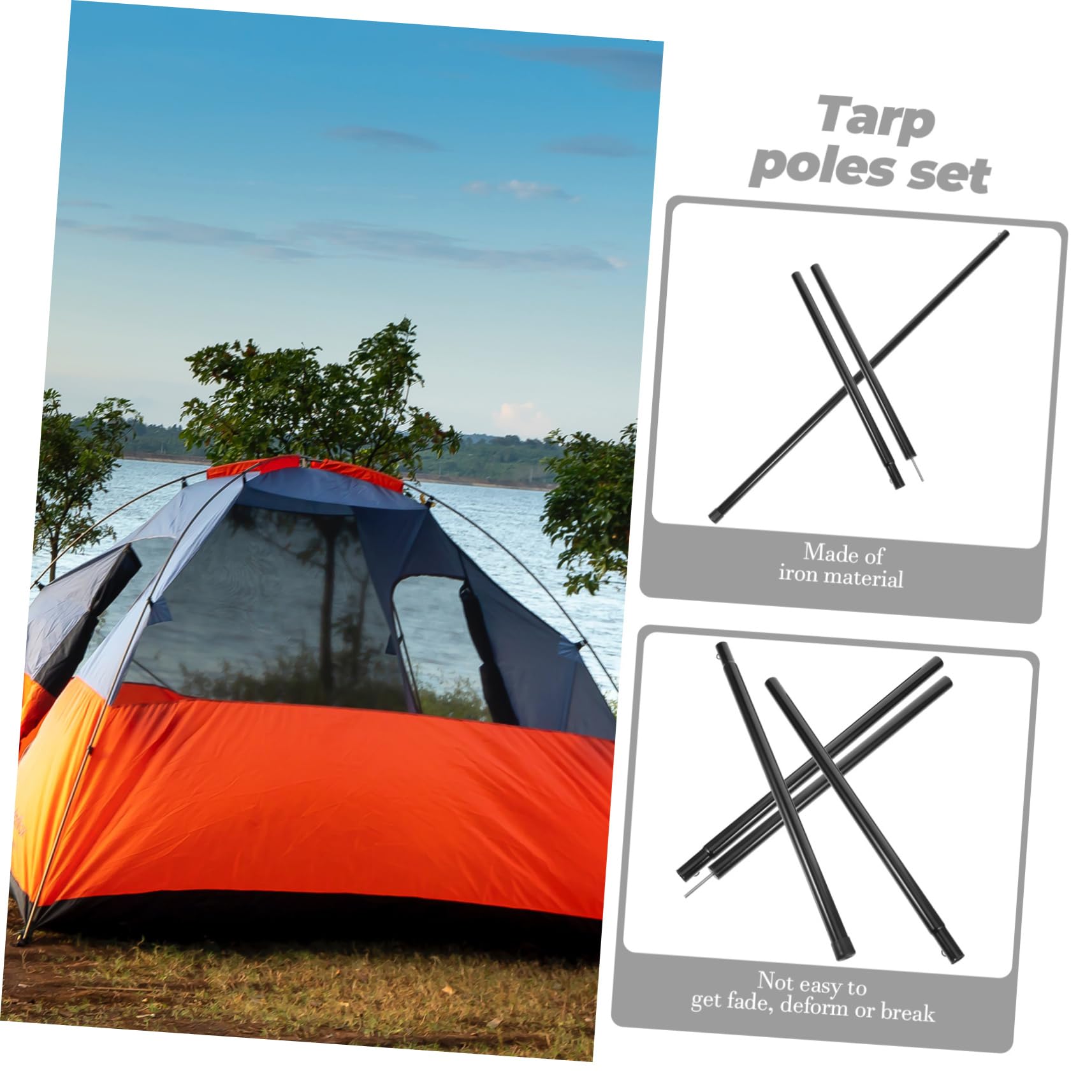 Lot de 4 Poteaux de Tente en Fer Noir, Kit de Support pour Toile de Tente, Design Épais, Facile à Ranger, pour Montage D’abris et Stabilité Accrue