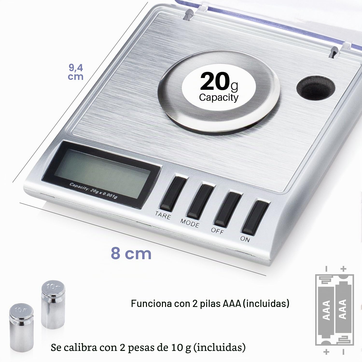 Smart Weigh GEM20 Báscula para miligramos digital de alta precisión 20x0.001g ideal para pesar gemas, joyas y otros objetos preciosos (plata)