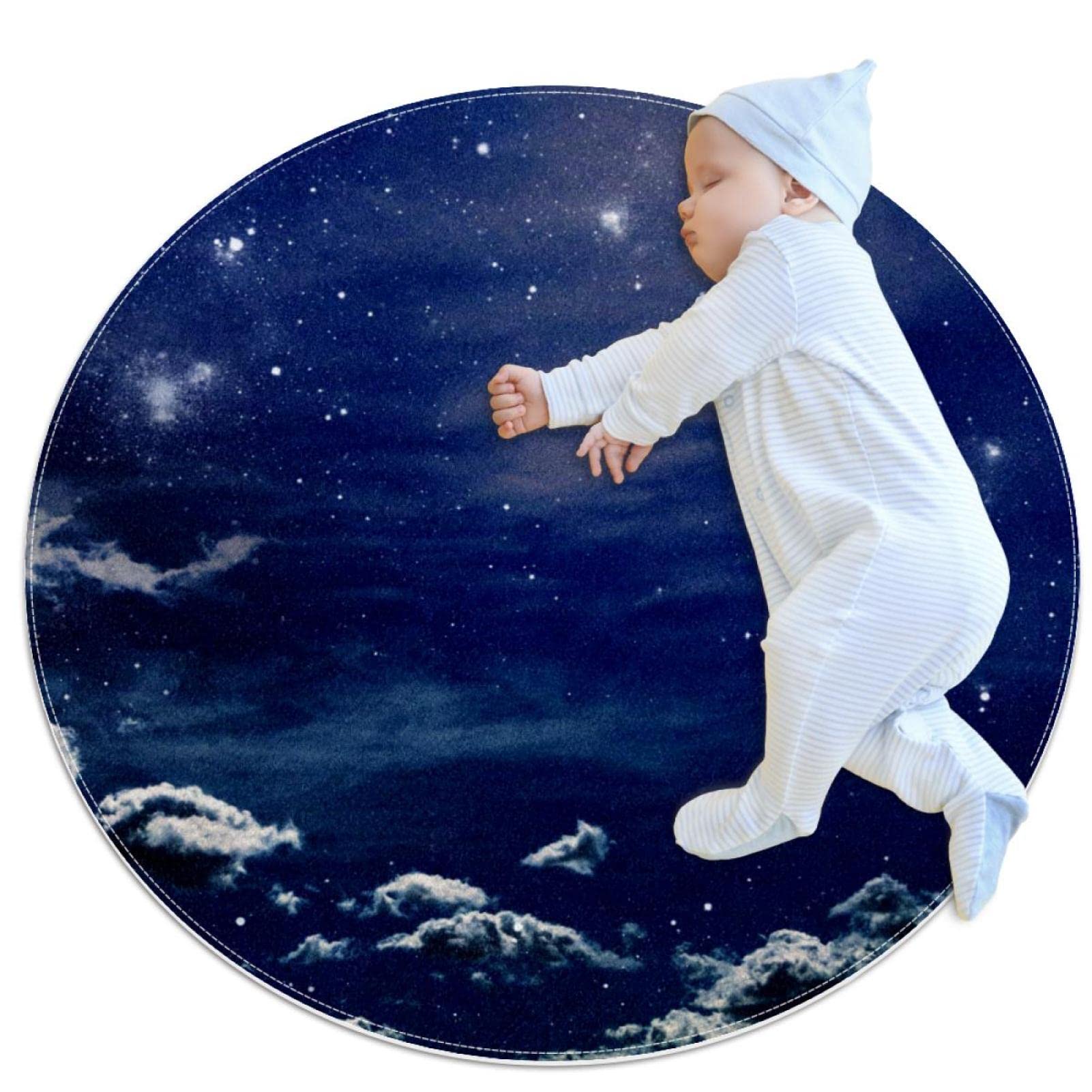 Tapis de salle de bain ciel nocturne rond 1m antidérapant pour chambre enfant doux